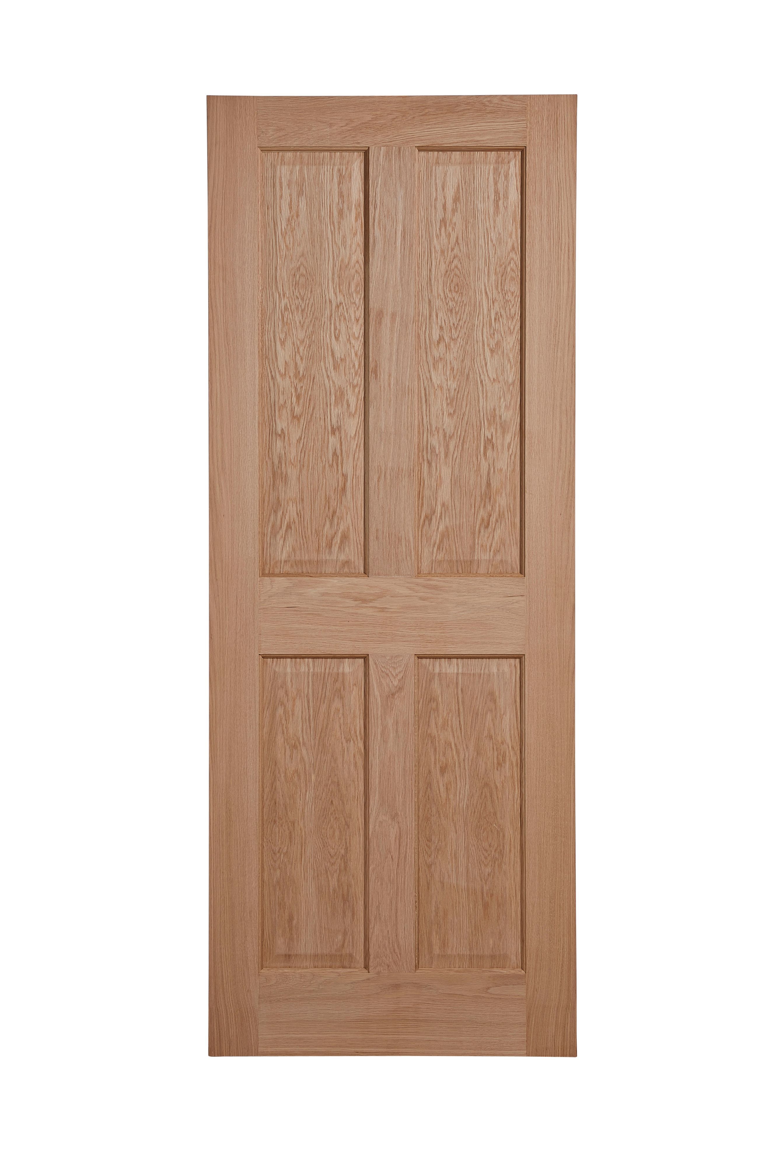 4 panel Unglazed Oak veneer Internal Door, (H)1981mm (W)610mm (T)35mm