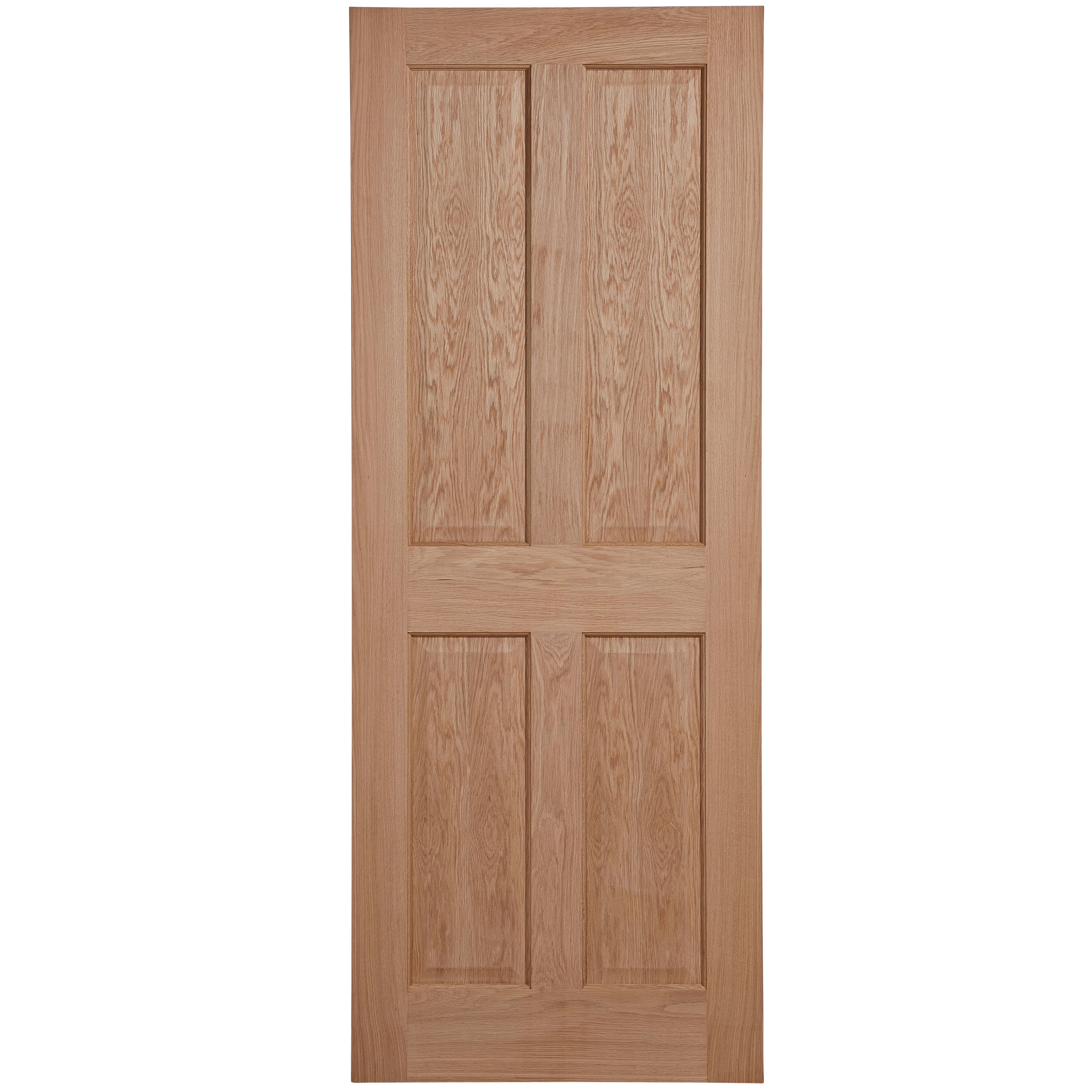 4 panel Unglazed Oak veneer Internal Door, (H)1981mm (W)762mm (T)35mm