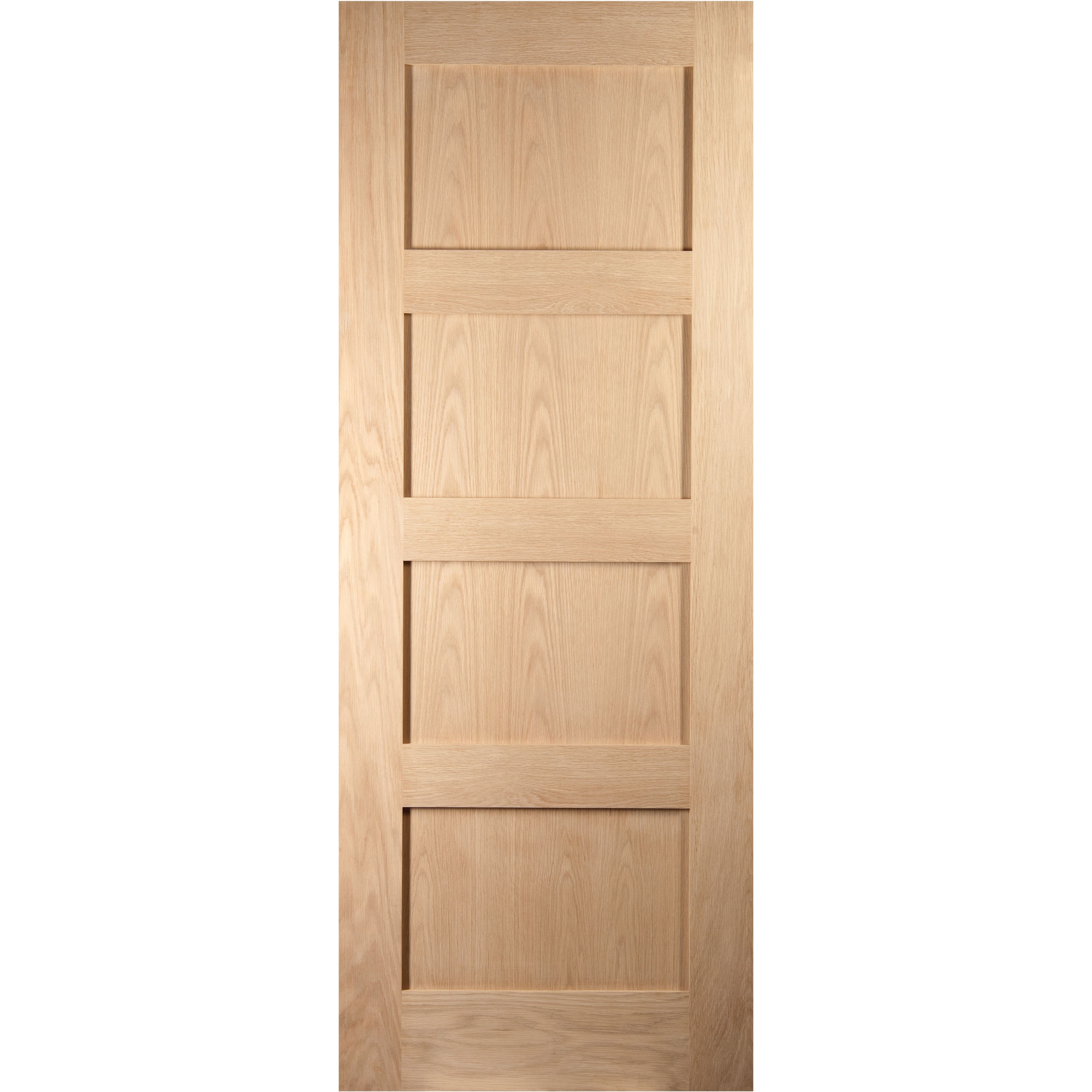 4 panel Unglazed Shaker Natural Timber Oak veneer Internal Sliding Door, (H)2040mm (W)826mm