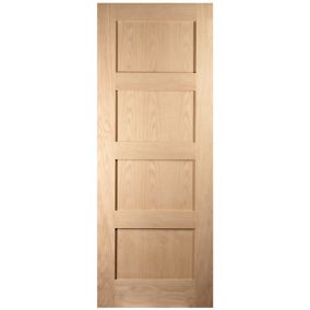 4 panel Unglazed Shaker Oak veneer Internal Fire door, (H)1981mm (W)762mm (T)44mm