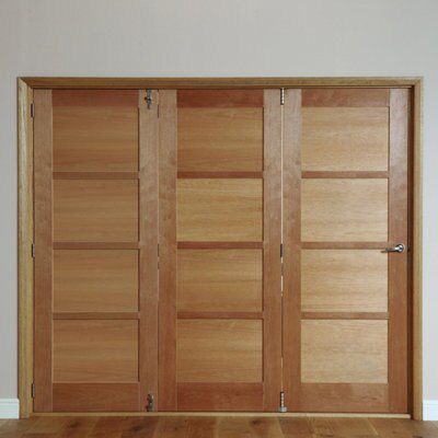 4 panel Unglazed Timber Hardwood veneer Internal Folding Door set, (H ...