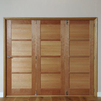 4 panel Unglazed Timber Hardwood veneer Internal Folding Door set, (H ...