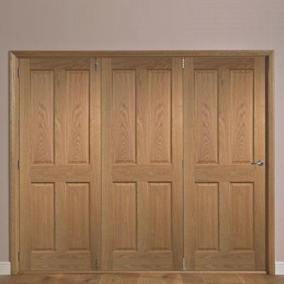 4 panel Unglazed Timber Oak veneer Internal Folding Door set, (H)2035mm (W)2146mm