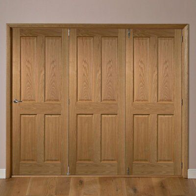 4 panel Unglazed Timber Oak veneer Internal Folding Door set, (H)2035mm ...