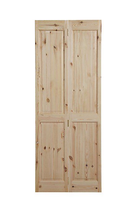 4 panel Unglazed Victorian Unfinished Knotty pine Internal Bi-fold Door set, (H)1946mm (W)750mm