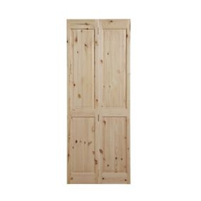 4 panel Unglazed Victorian Unfinished Knotty pine Internal Bi-fold Door set, (H)1946mm (W)750mm