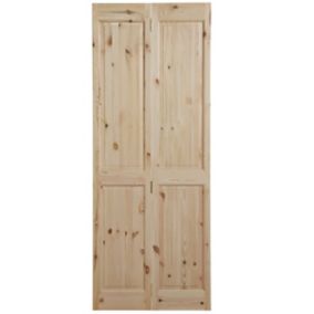 4 panel Unglazed Victorian Unfinished Knotty pine Internal Bi-fold Door set, (H)1981mm (W)686mm