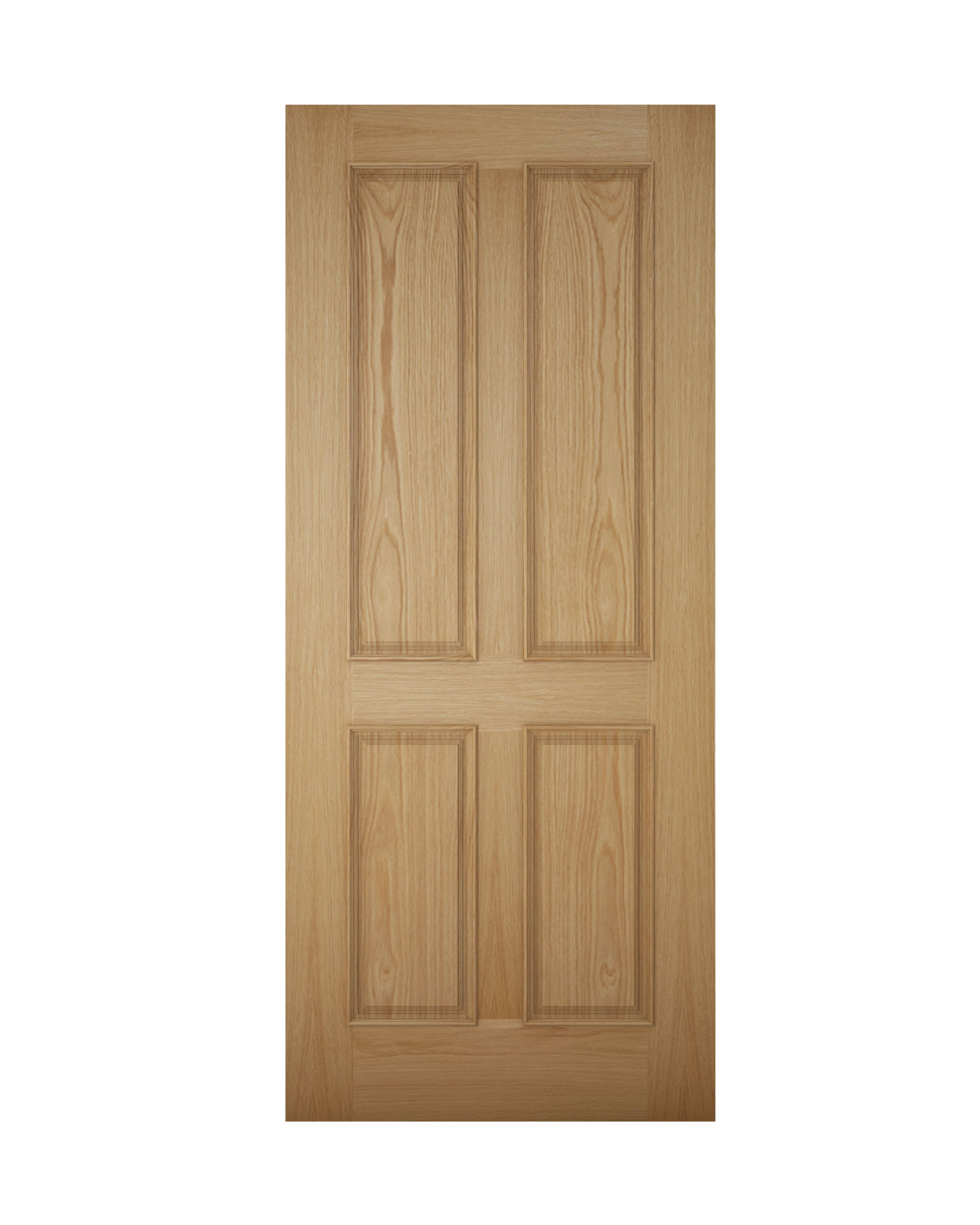 4 panel Unglazed Wooden White oak veneer External Front door, (H)2032mm (W)813mm