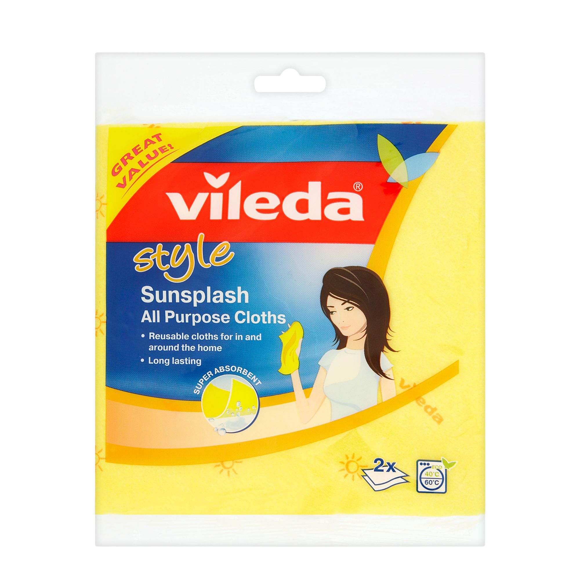 Vileda Yellow All purpose cloth, Pack of 2