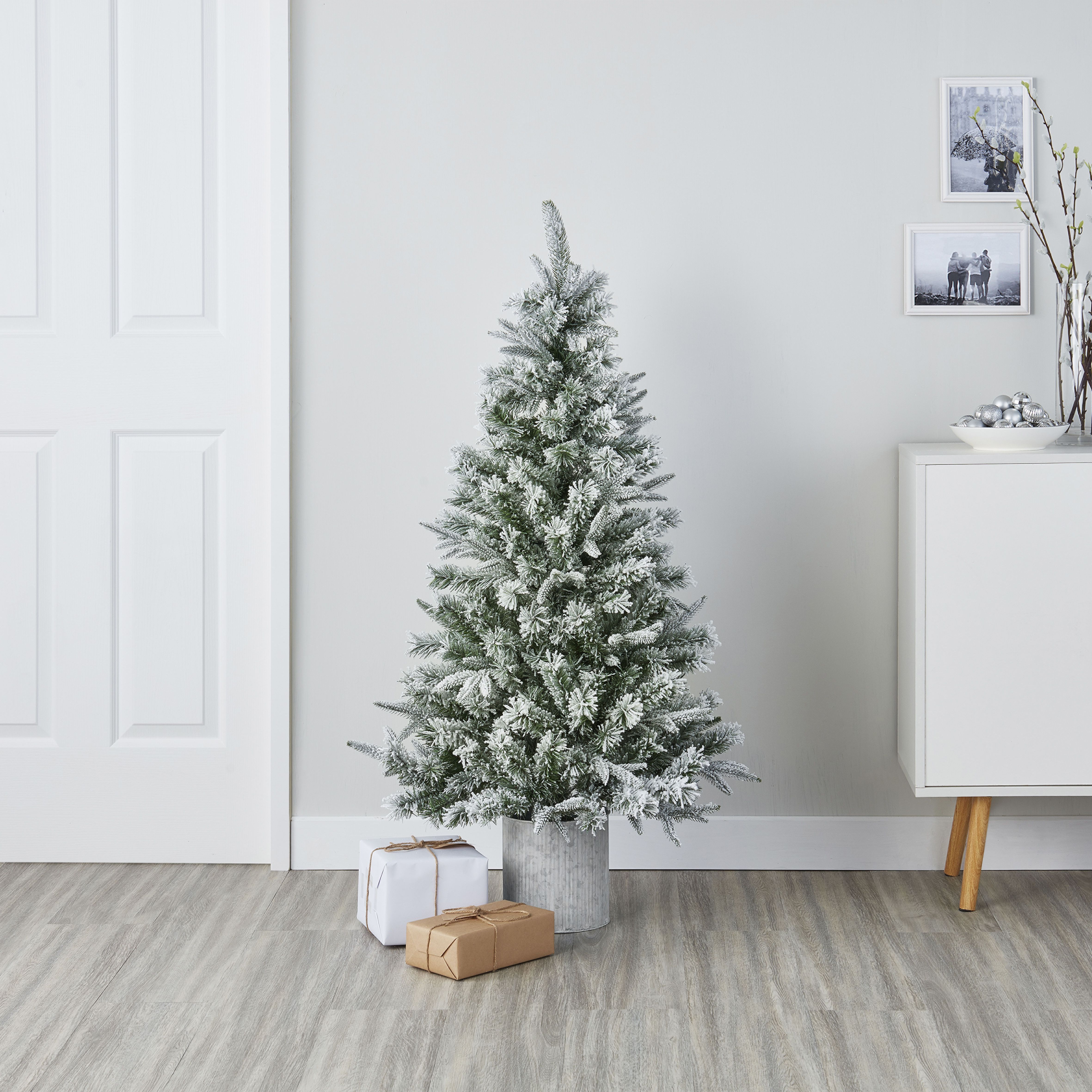 4ft Snowy Green & white Full Artificial Christmas tree | DIY at B&Q