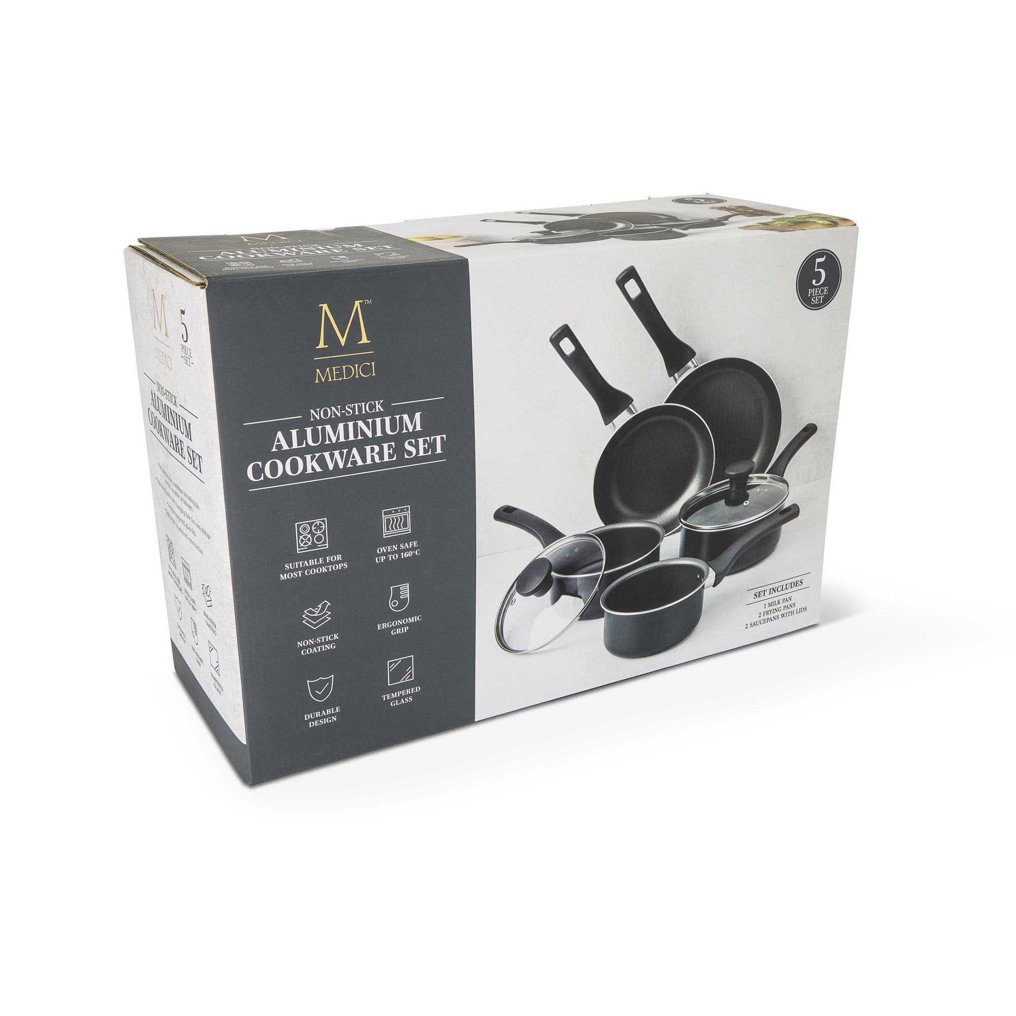 5 piece Aluminium Non-stick Cookware set