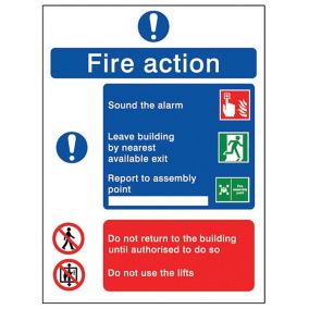 5 point Fire action Polyvinyl chloride (PVC) Safety sign, (H)200mm (W)150mm