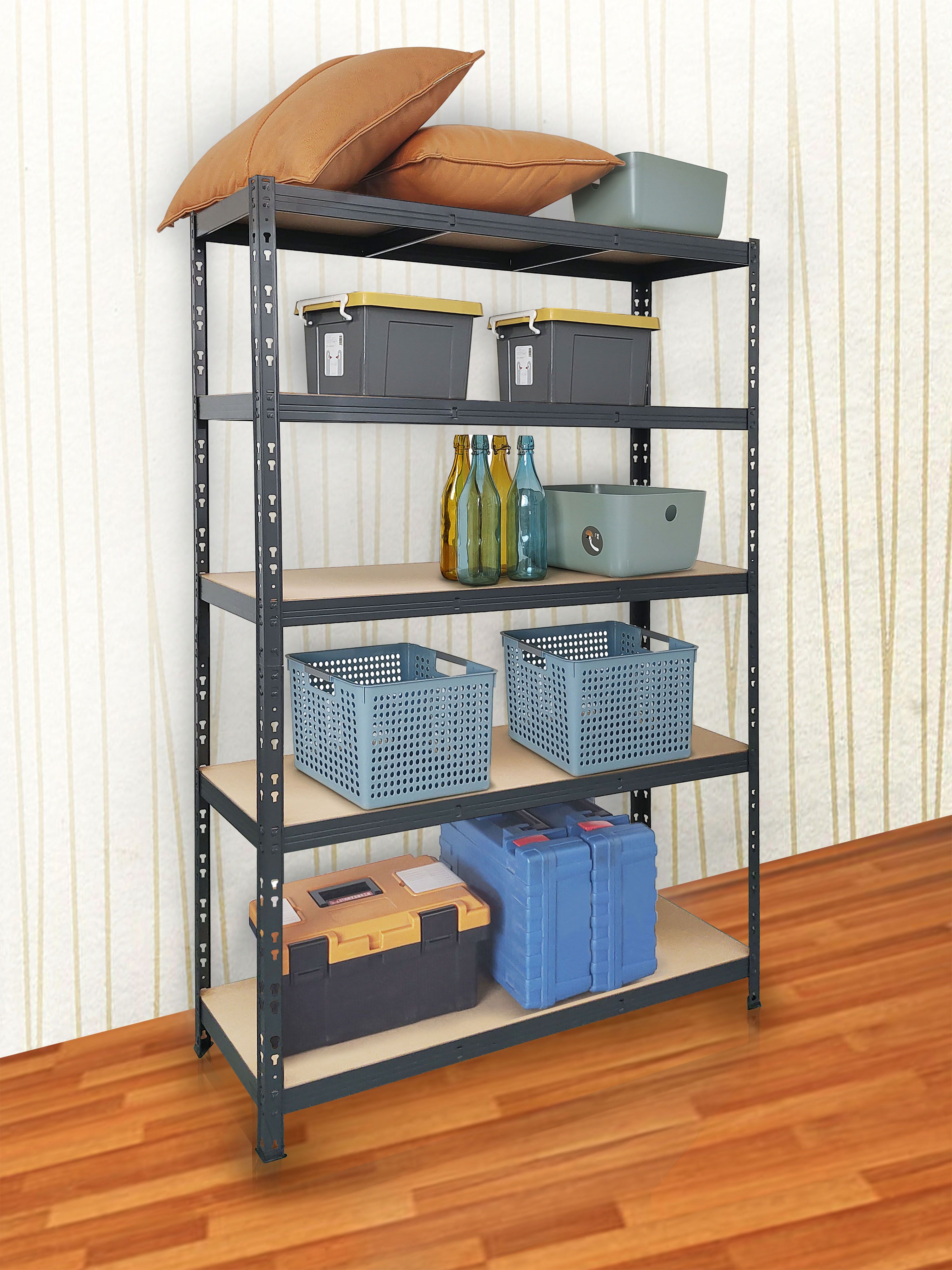 5 shelf MDF & steel Shelving unit (H)1800mm (W)1200mm (D)400mm