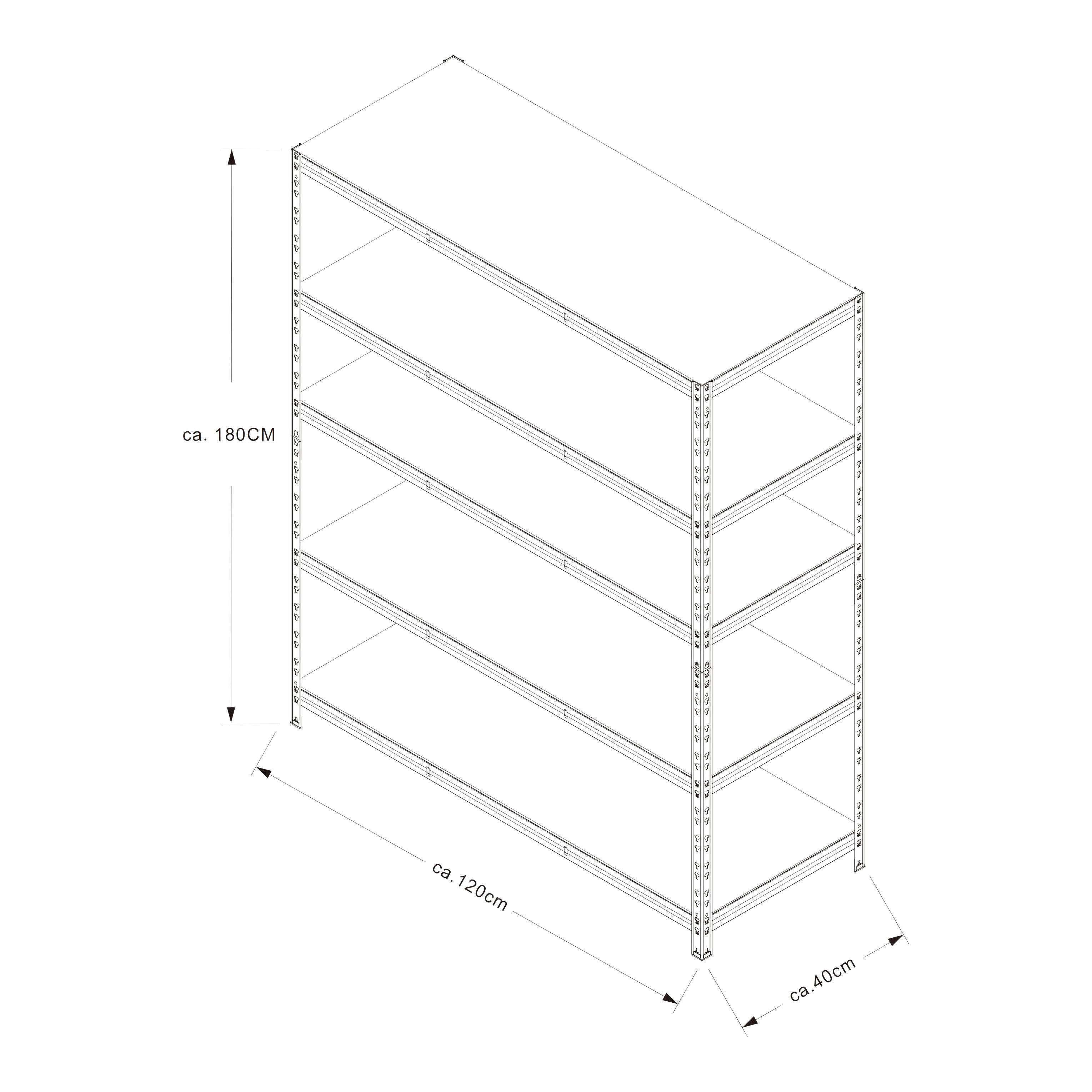 5 shelf MDF & steel Shelving unit (H)1800mm (W)1200mm (D)400mm