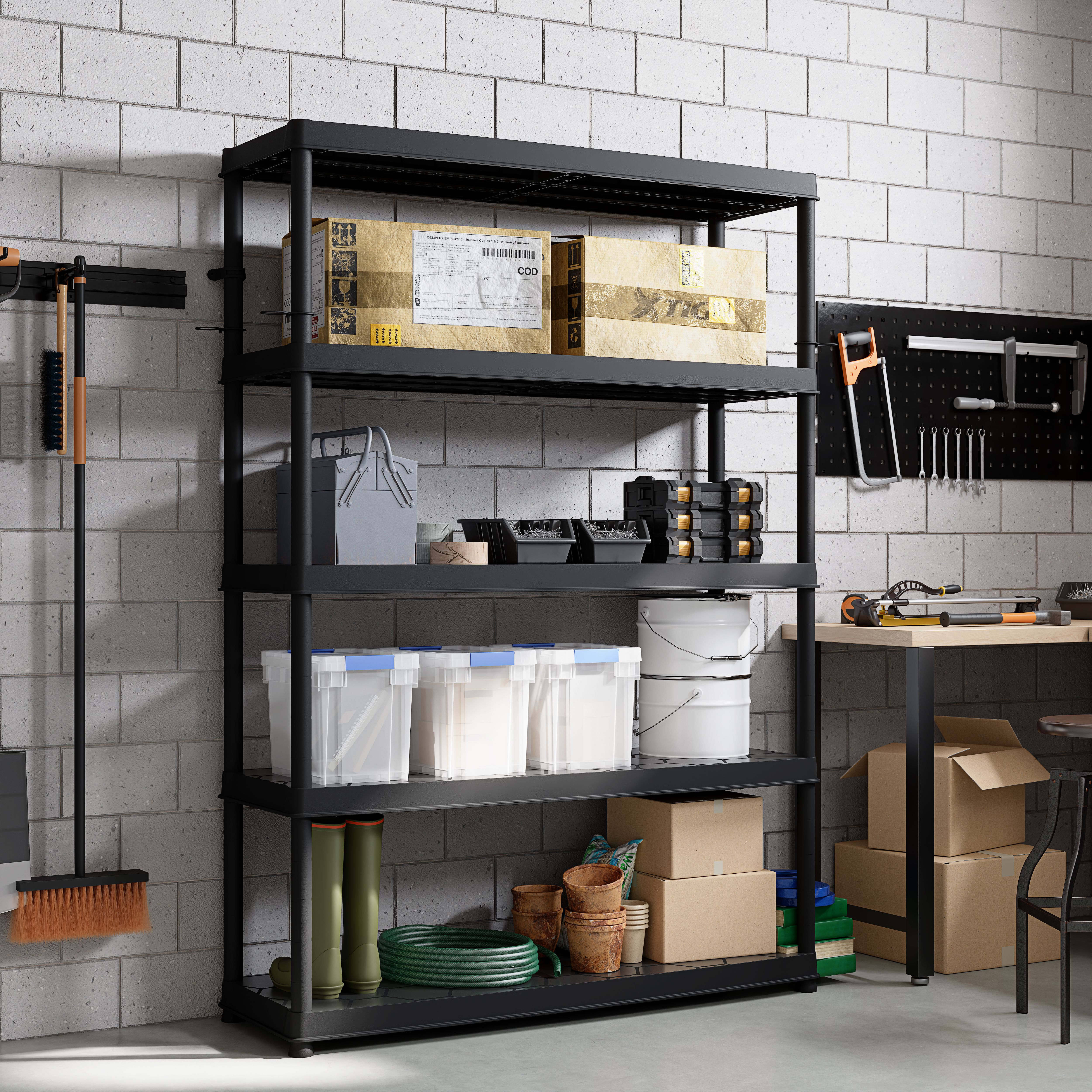 5 shelf Plastic Shelving unit (H)1850mm (W)1200mm (D)400mm