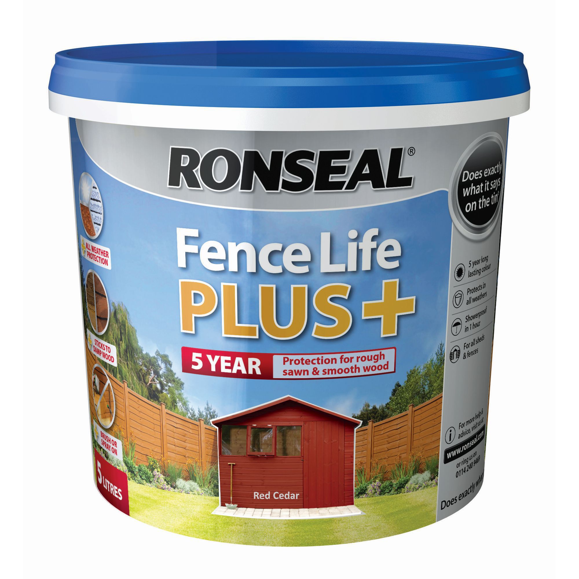 Ronseal Fence Life Plus Red Cedar Matt Fence & Shed Treatment, 5L