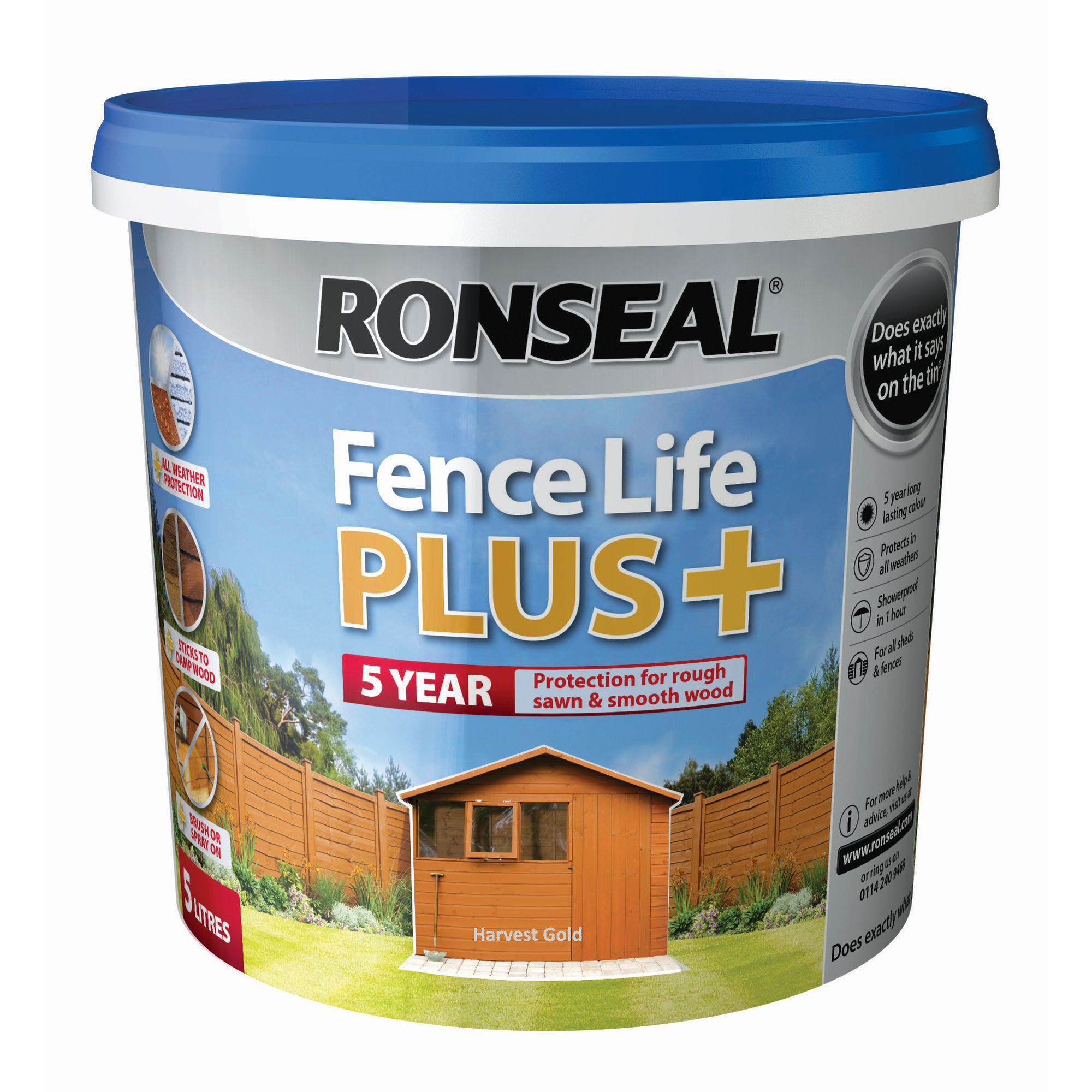 Ronseal Fence Life Plus Harvest Gold Matt Fence & Shed Treatment, 5L