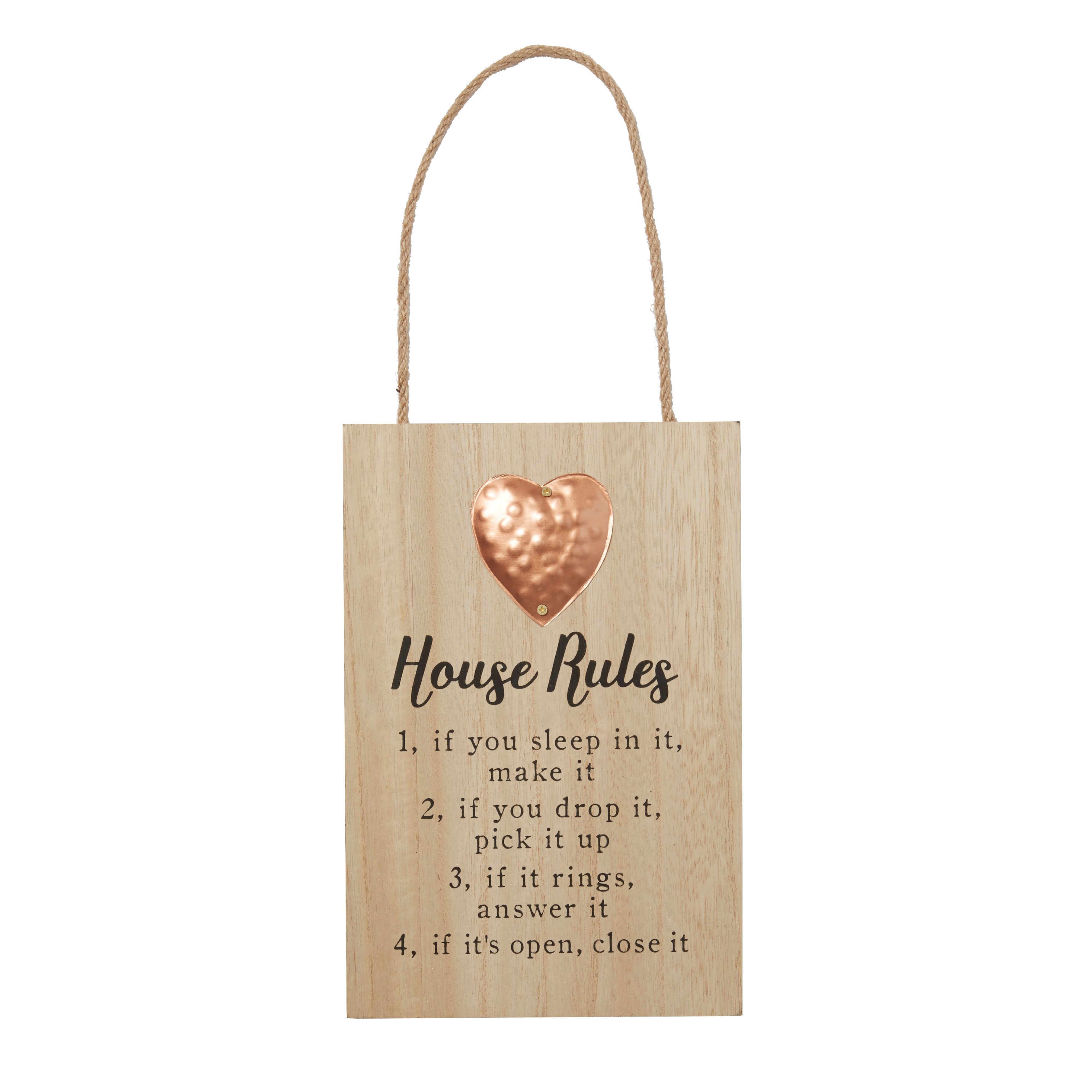 House rules Rose gold effect Plaque (W)160mm (H)240mm