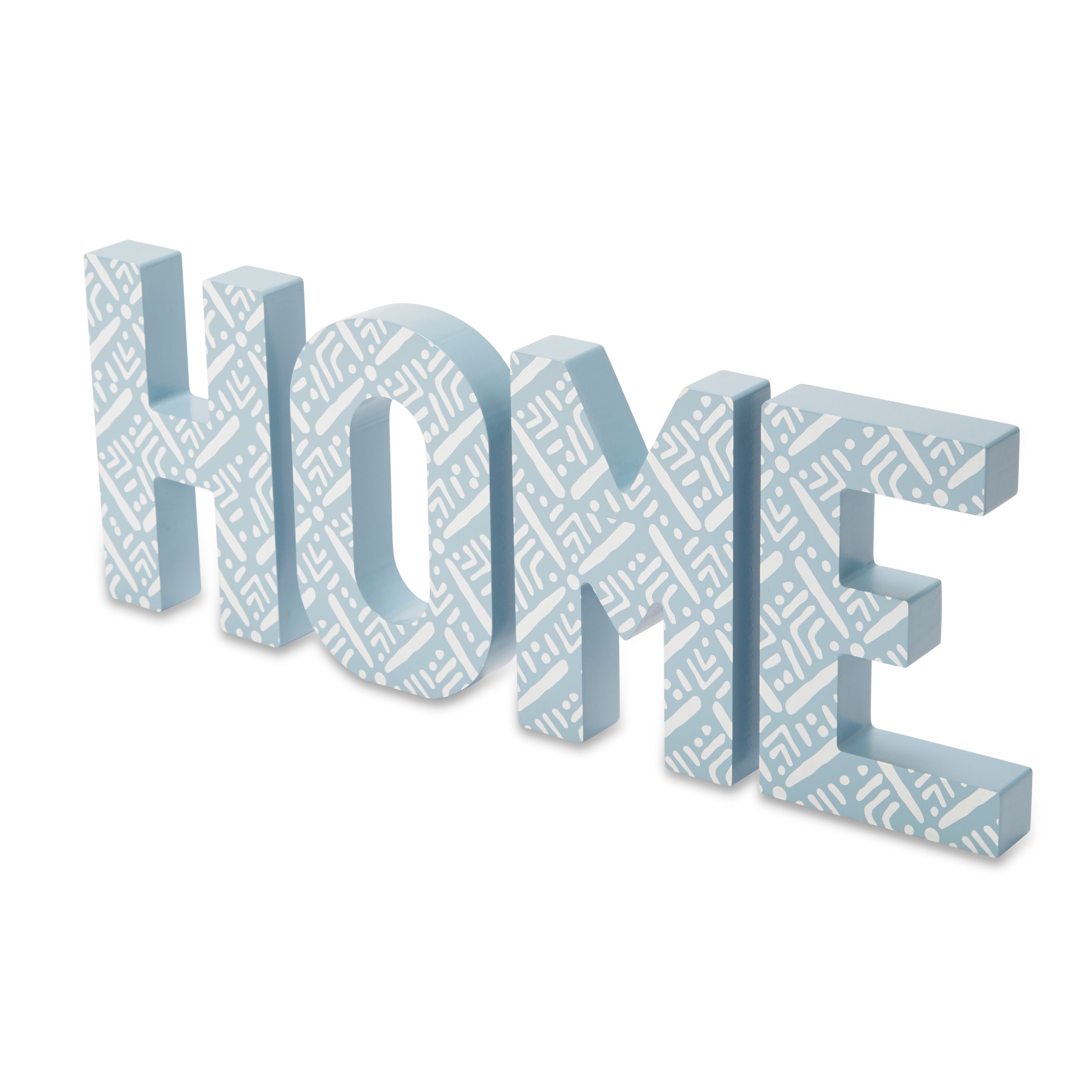 Patterned 'home' Wood Word block, Blue