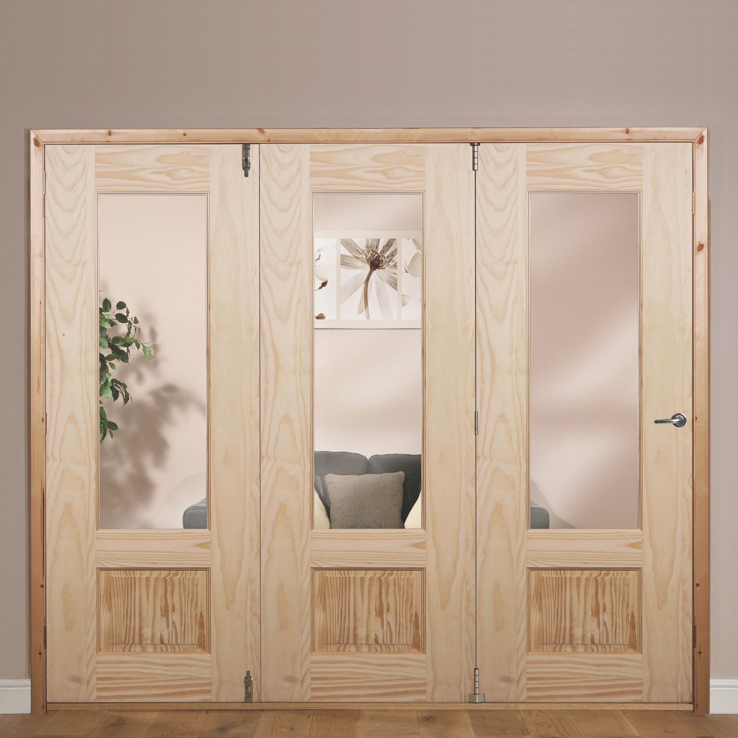 Severn 1 panel Pine Folding Door set, (H)2035mm (W)2146mm