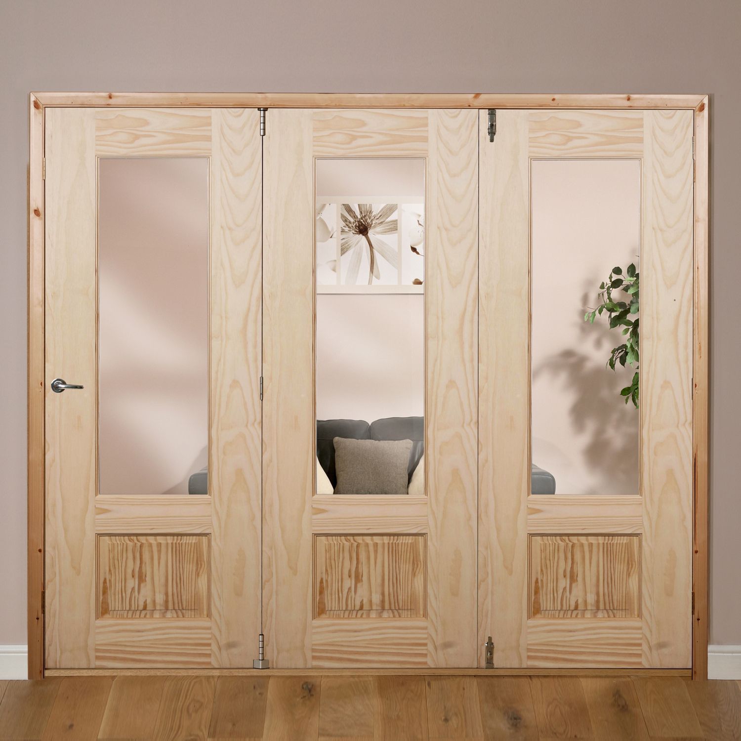 Severn 1 panel Pine Folding Door set, (H)2035mm (W)2374mm