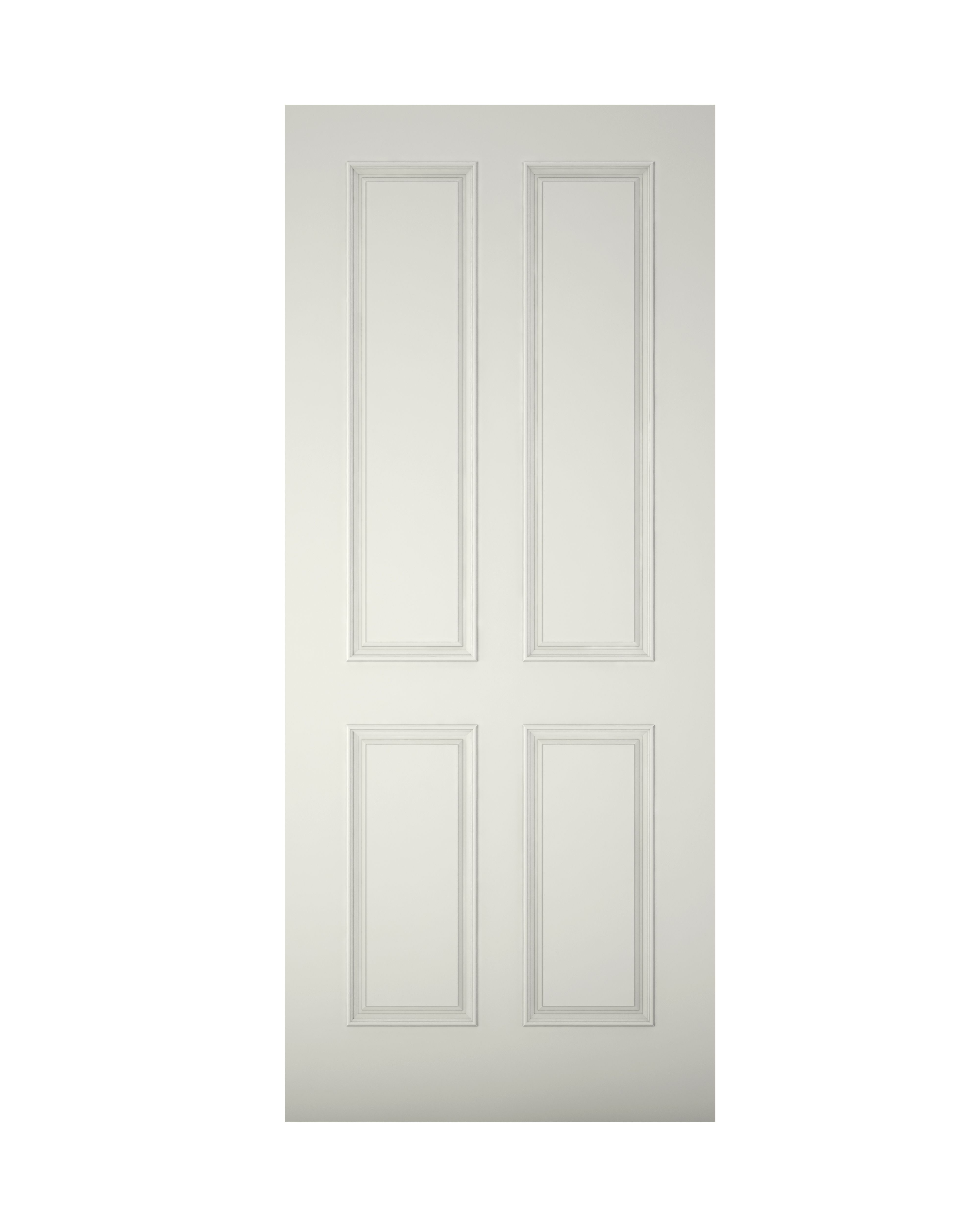 4 panel Raised moulding Primed White Left & RHed Front Door set & letter plate, (H)2074mm (W)932mm
