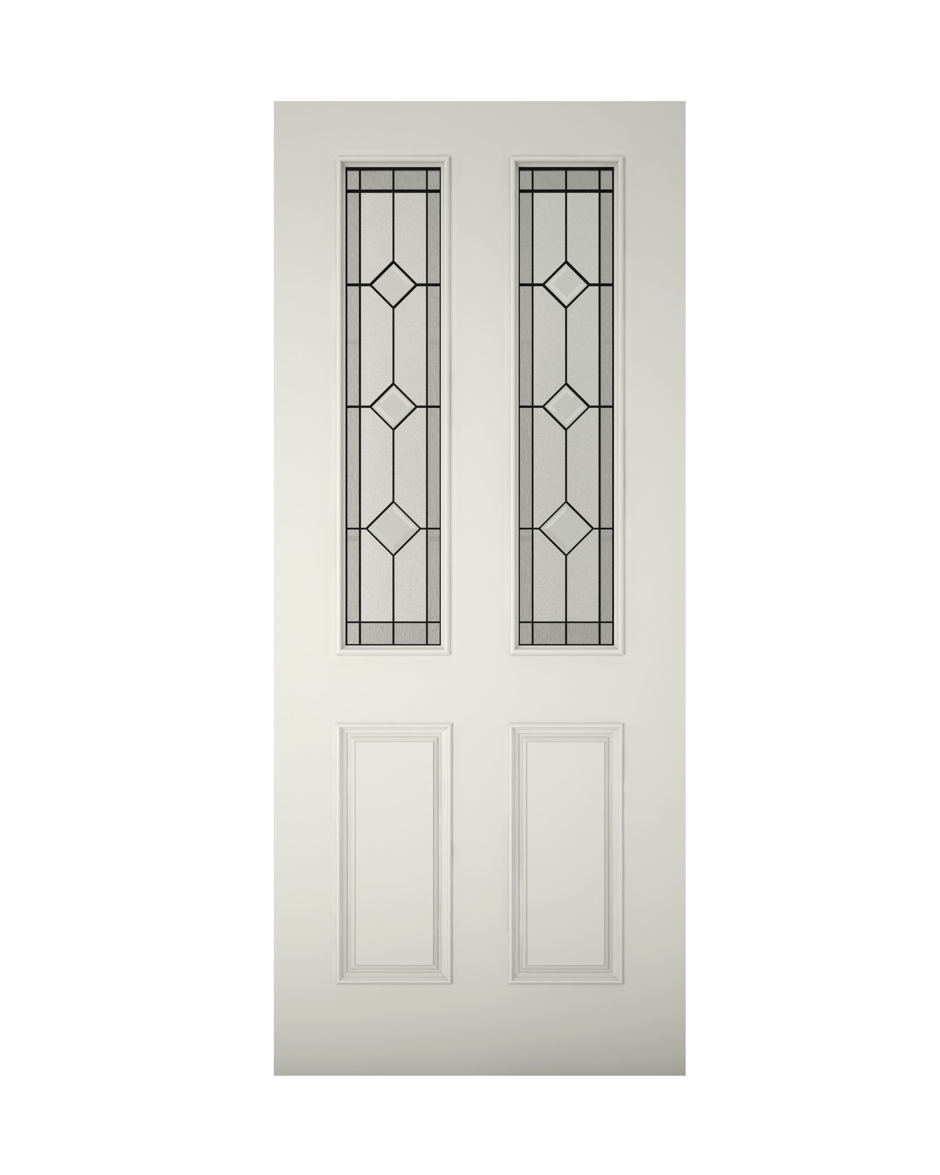 4 panel Glazed Raised moulding Primed White Left & RHed Front Door set, (H)2074mm (W)856mm