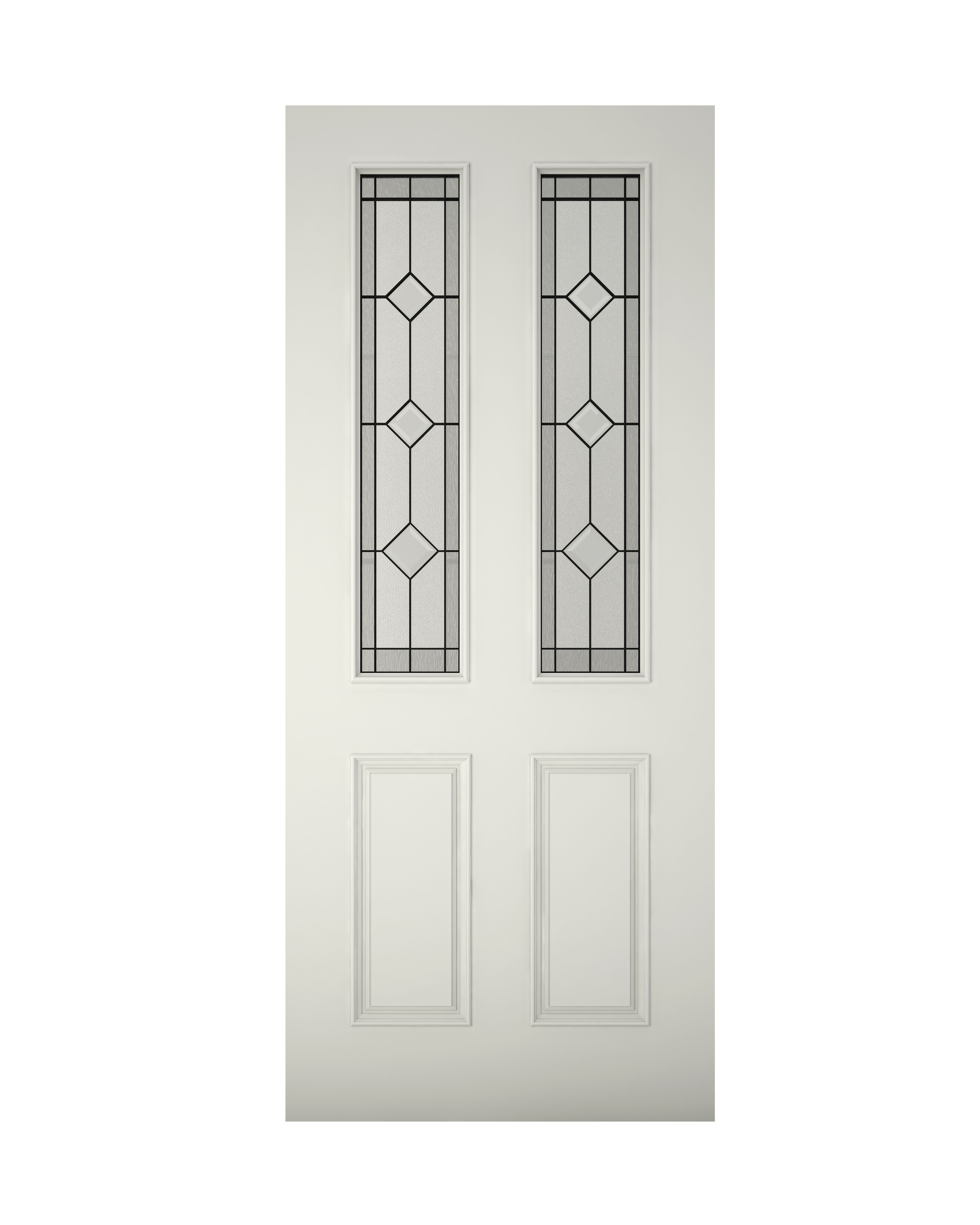 4 panel Glazed Raised moulding Primed White Left & RHed Front Door set, (H)2125mm (W)907mm