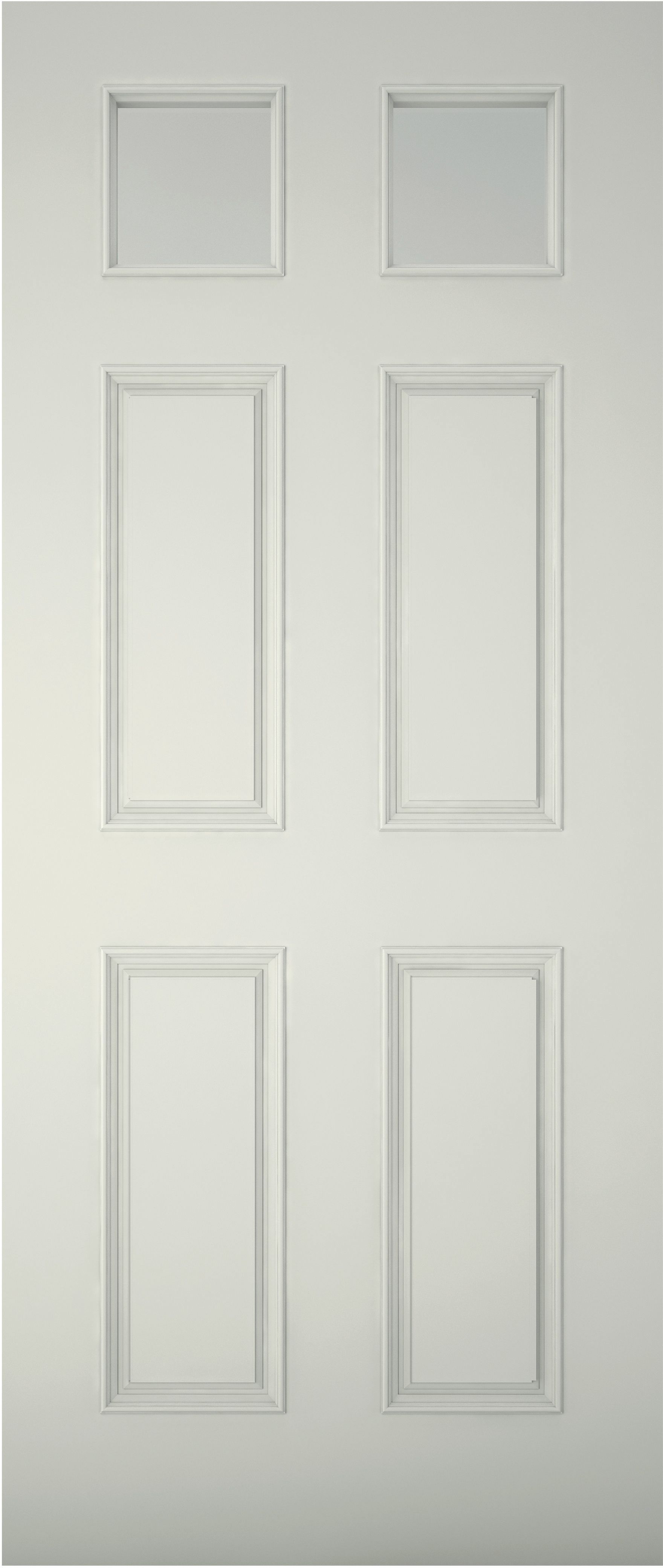 6 panel Glazed Primed White Left & RHed Front Door set & letter plate, (H)2074mm (W)856mm