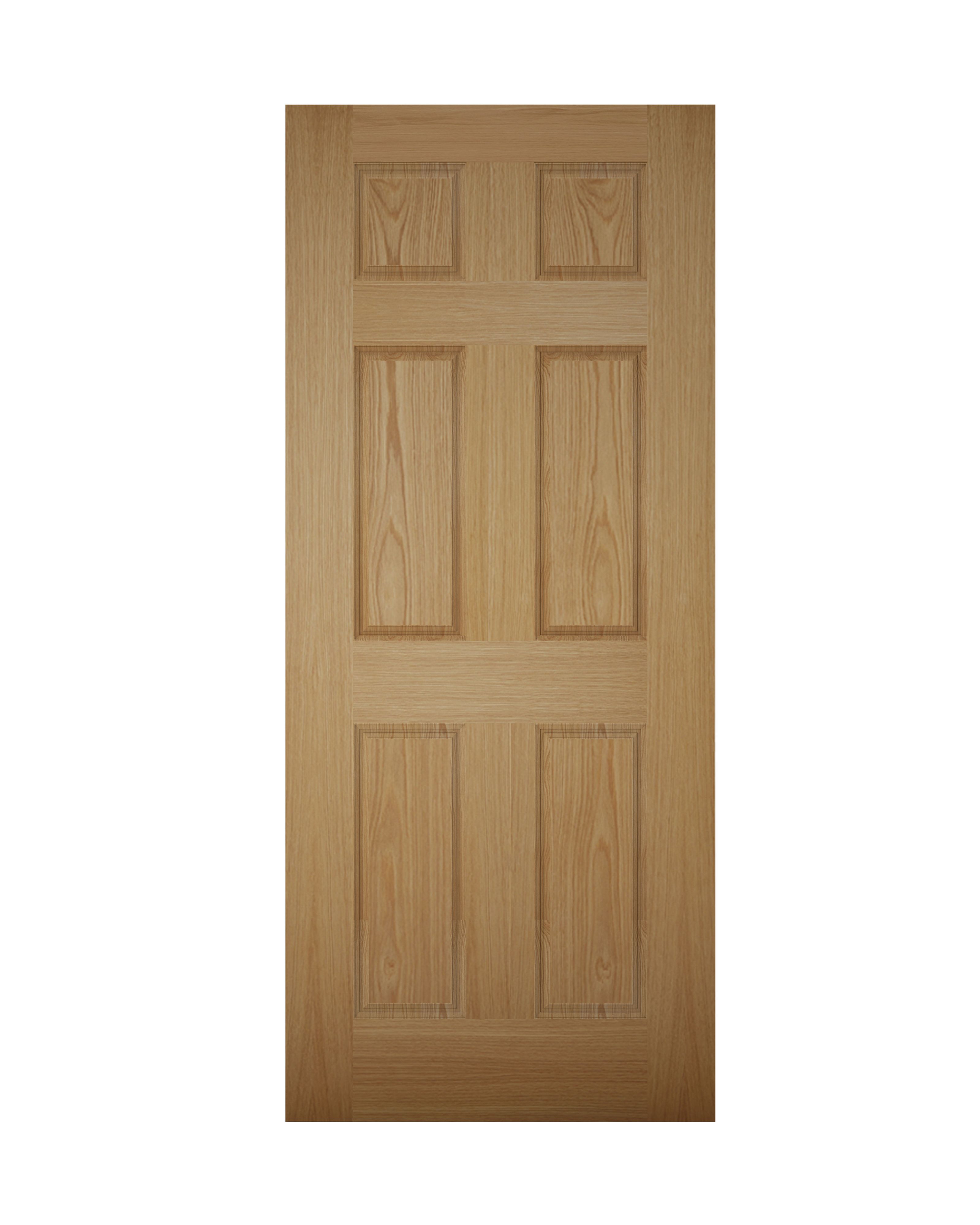 6 panel White oak veneer Left & RHed Front Door set & letter plate, (H)2074mm (W)856mm