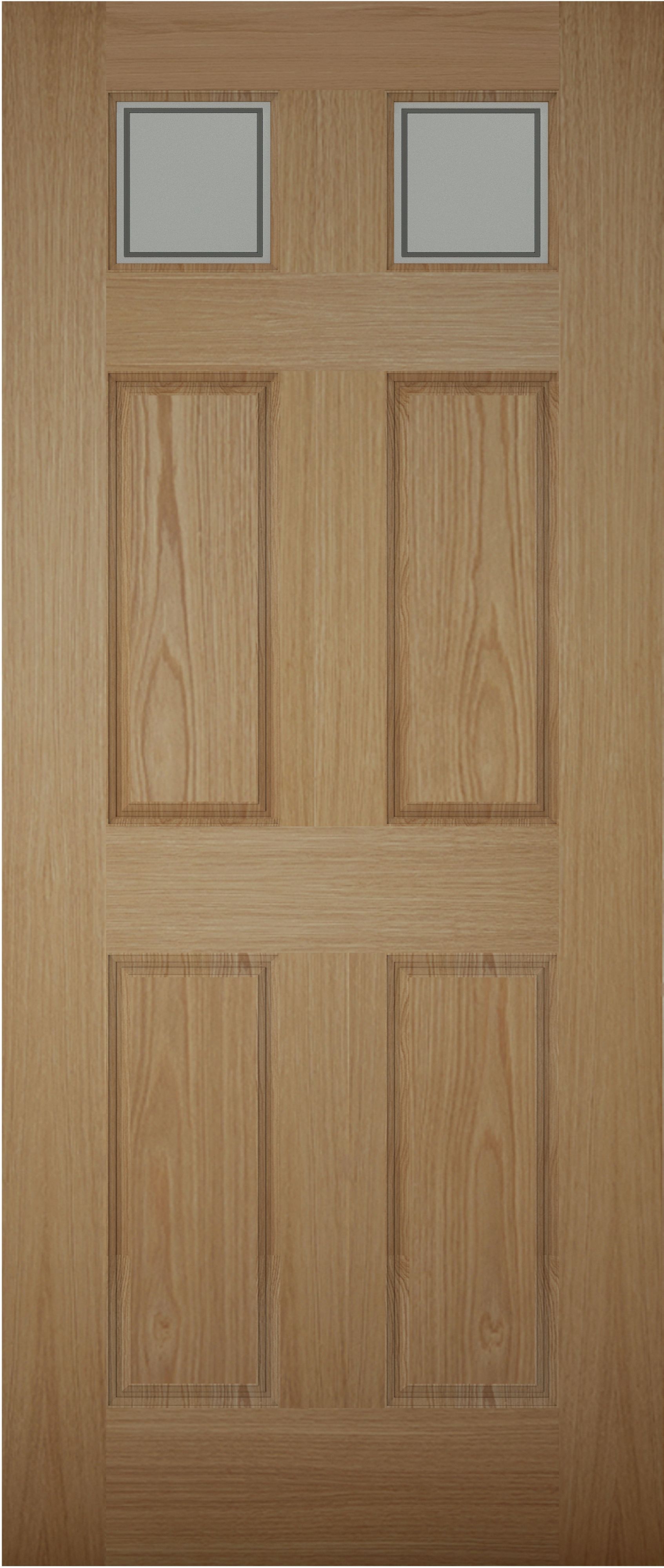 6 panel Glazed White oak veneer Left & RHed Front Door set & letter plate, (H)2074mm (W)856mm