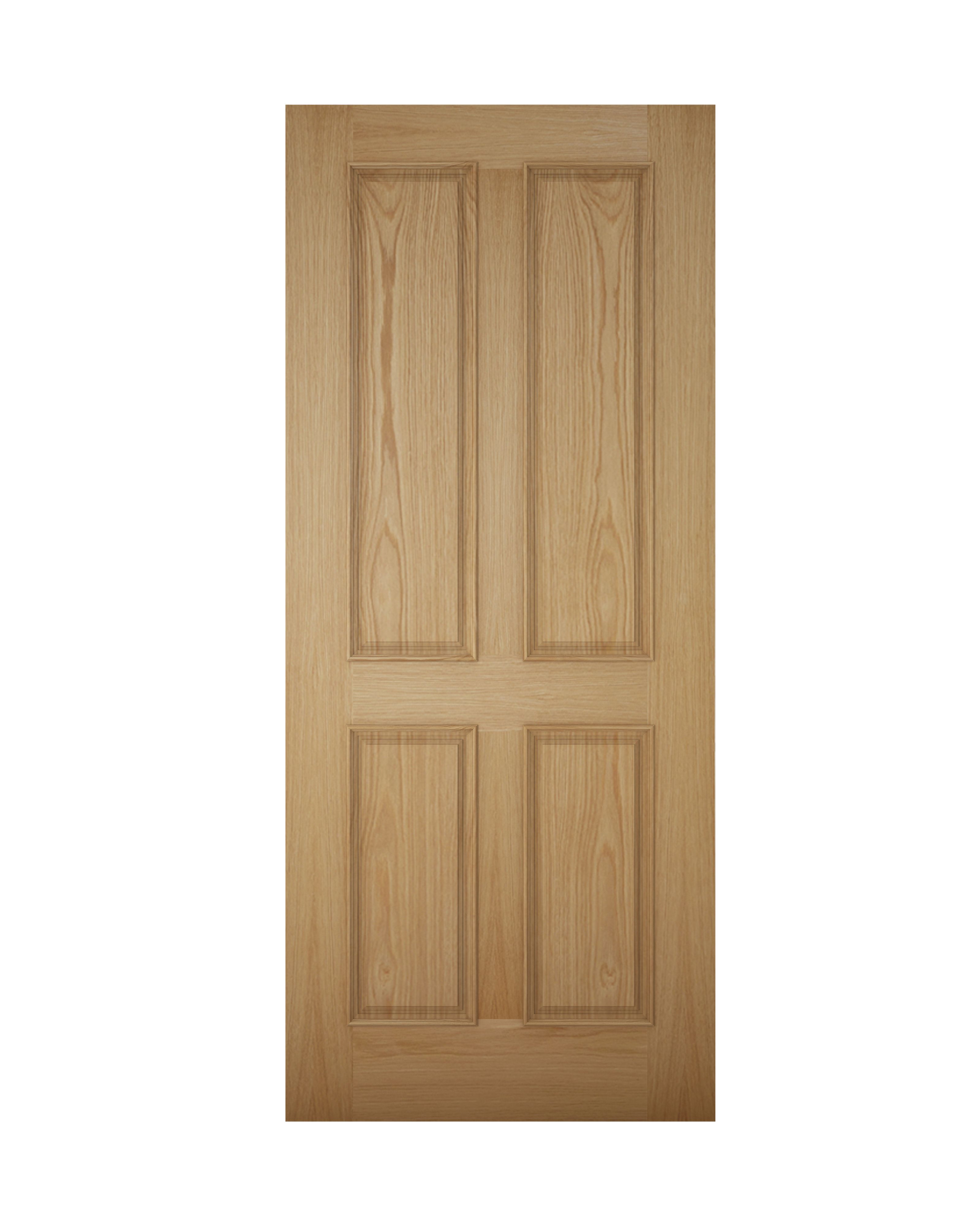 4 panel Raised moulding White oak veneer Left & RHed Front Door set & letter plate, (H)2074mm (W)856mm