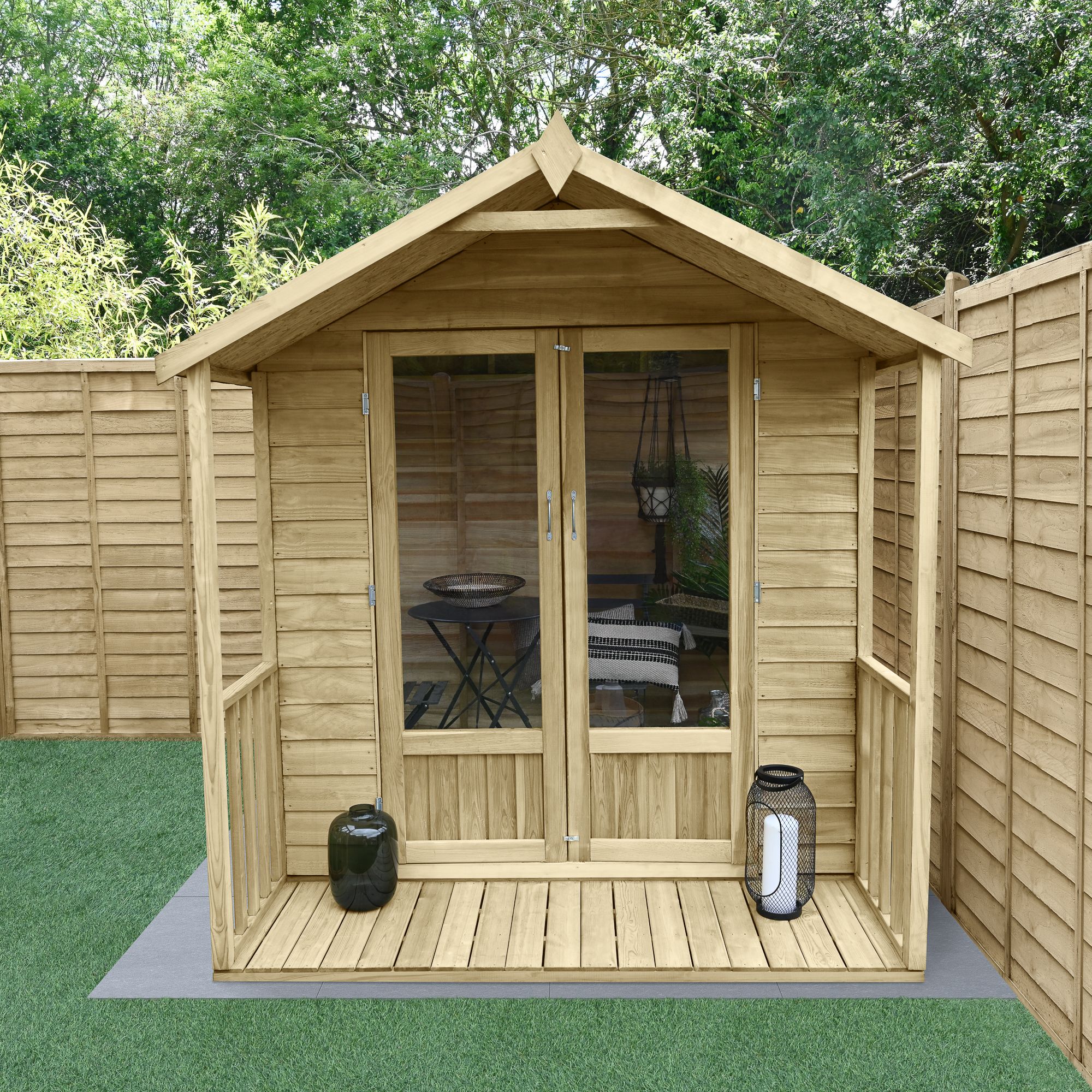 Forest Garden Oakley 6X6 Apex Overlap Solid Wood Summer House With Double Door - Assembly Service Included