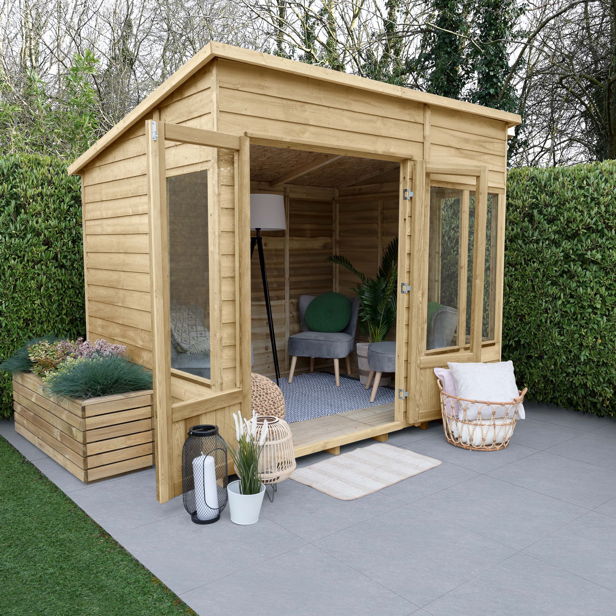 Forest Garden Oakley 8X6 Pent Overlap Solid Wood Summer House With Double Door - Assembly Service Included