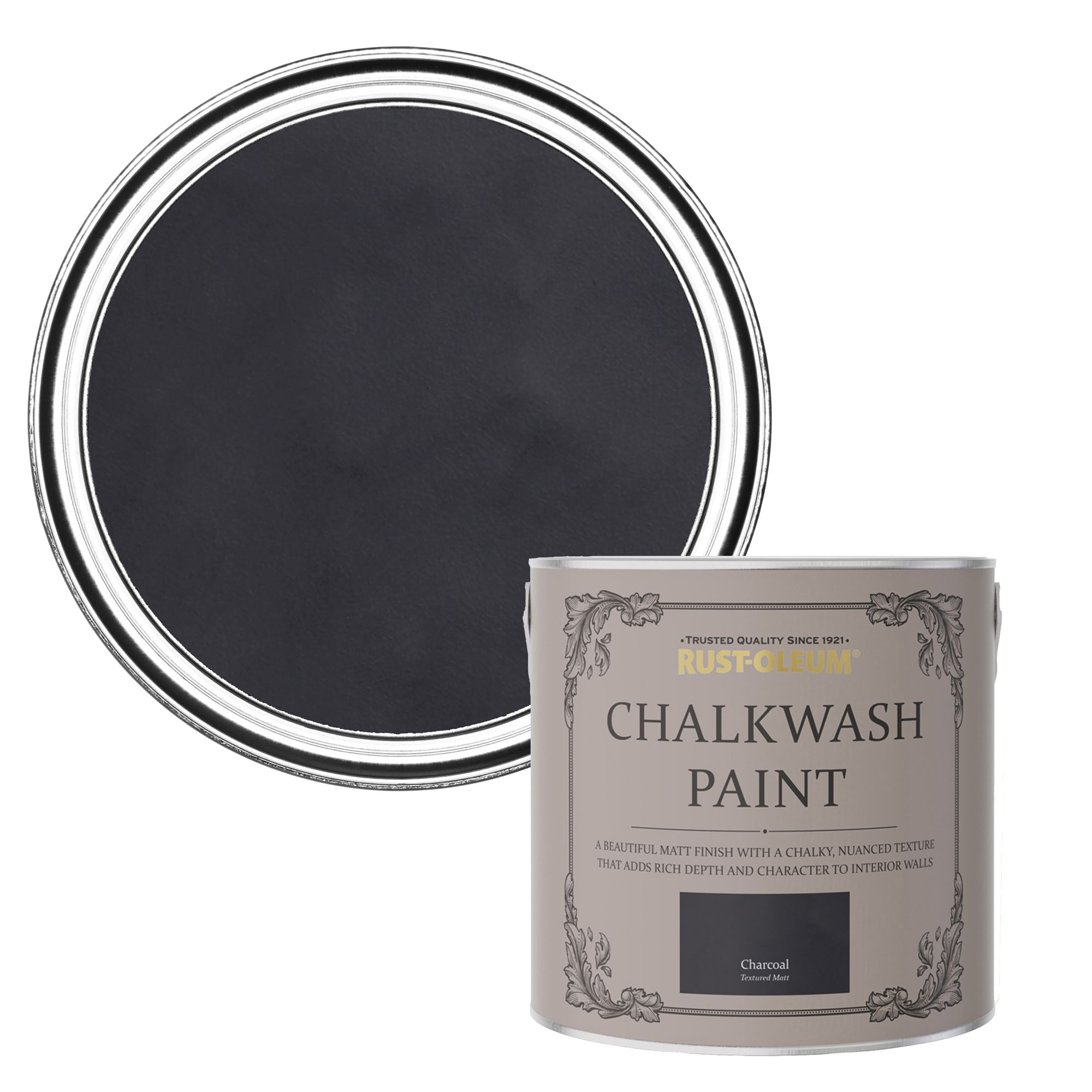 RustOleum Chalkwash Charcoal Flat Matt Emulsion Paint, 2.5L Rust