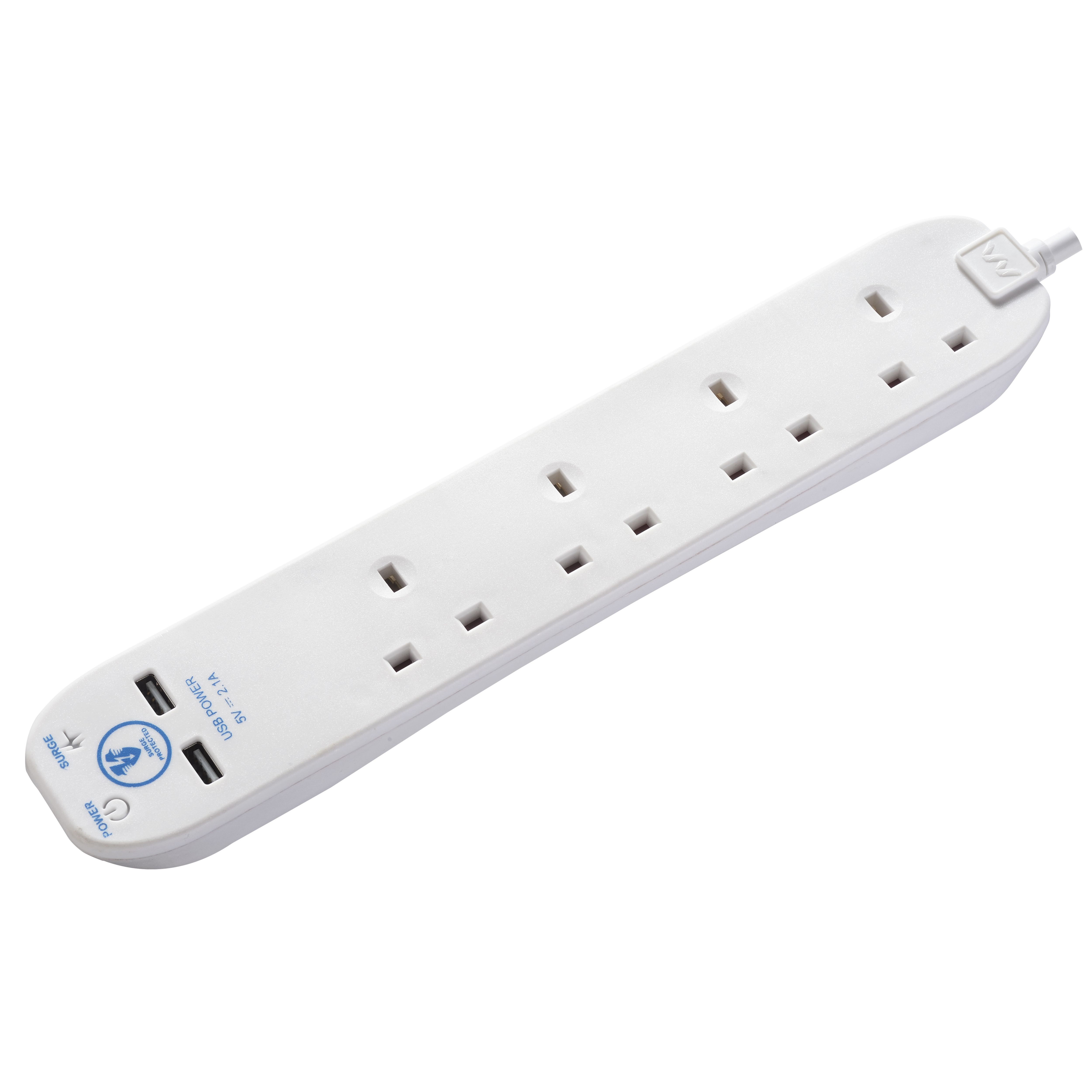 Masterplug 4 socket 13A White Extension lead, 1m