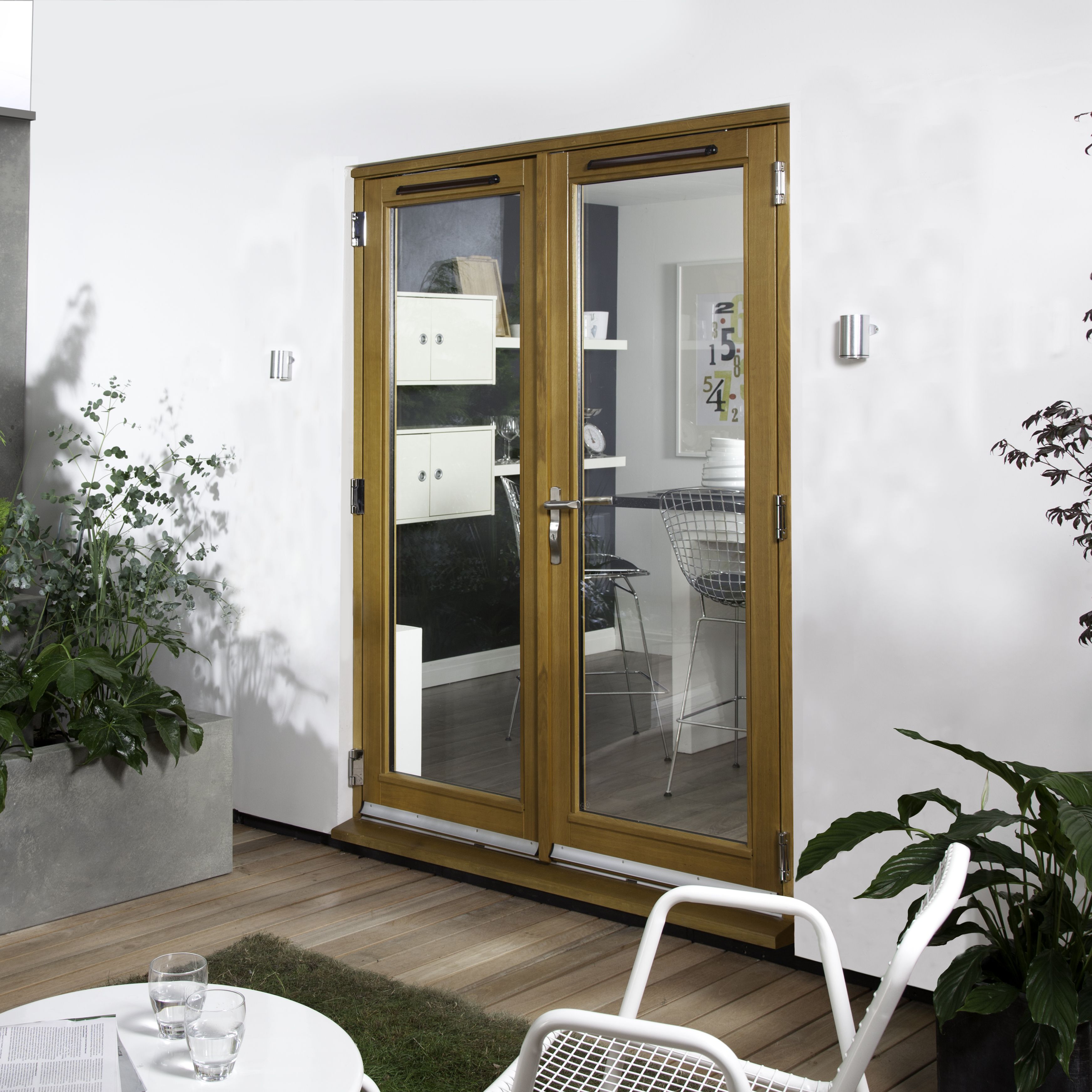 Canberra 1 Lite Glazed Golden Oak External French Door set, (H)2105mm (W)1805mm