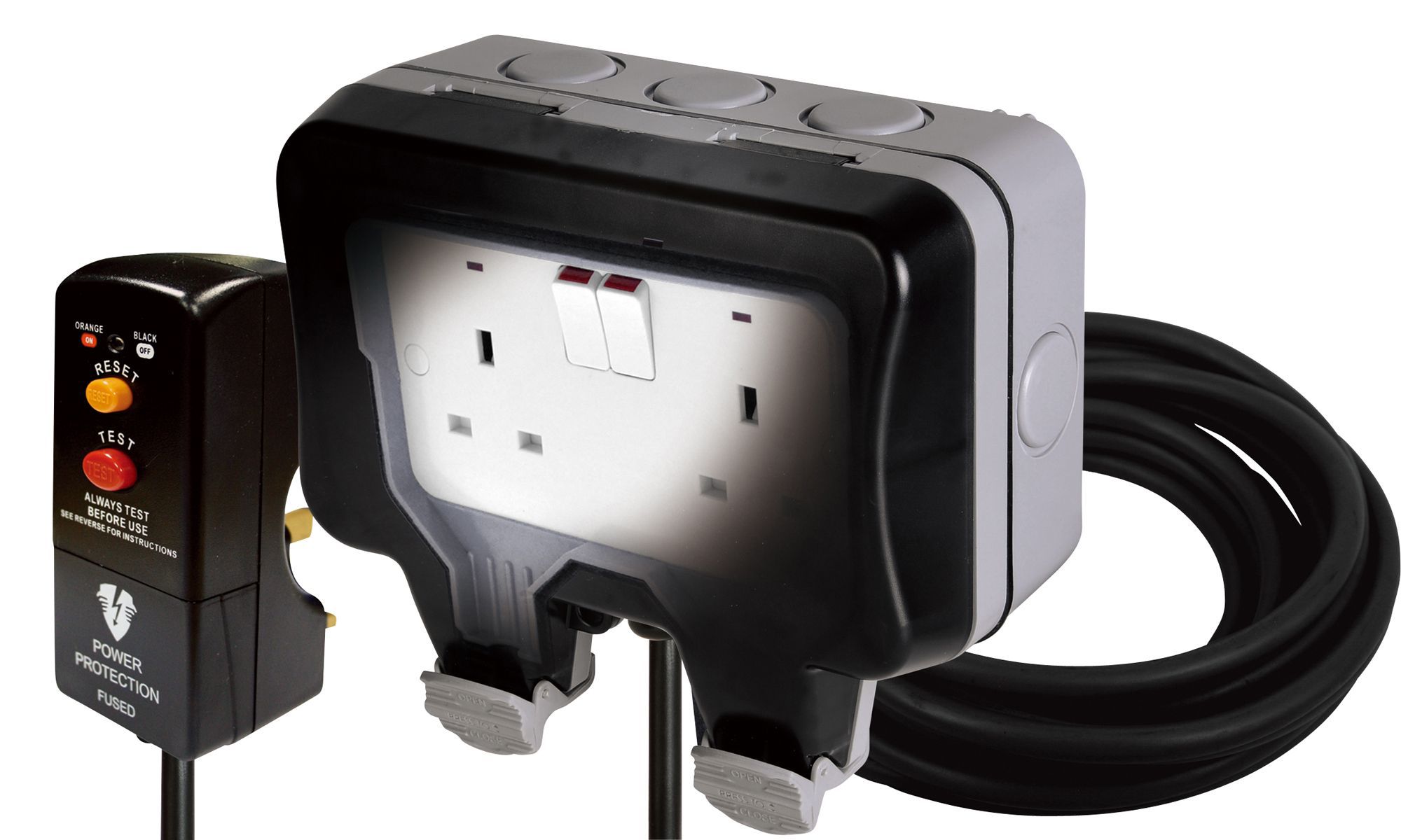 B & Q Diall 13A Grey 2 gang Outdoor Weatherproof switched socket