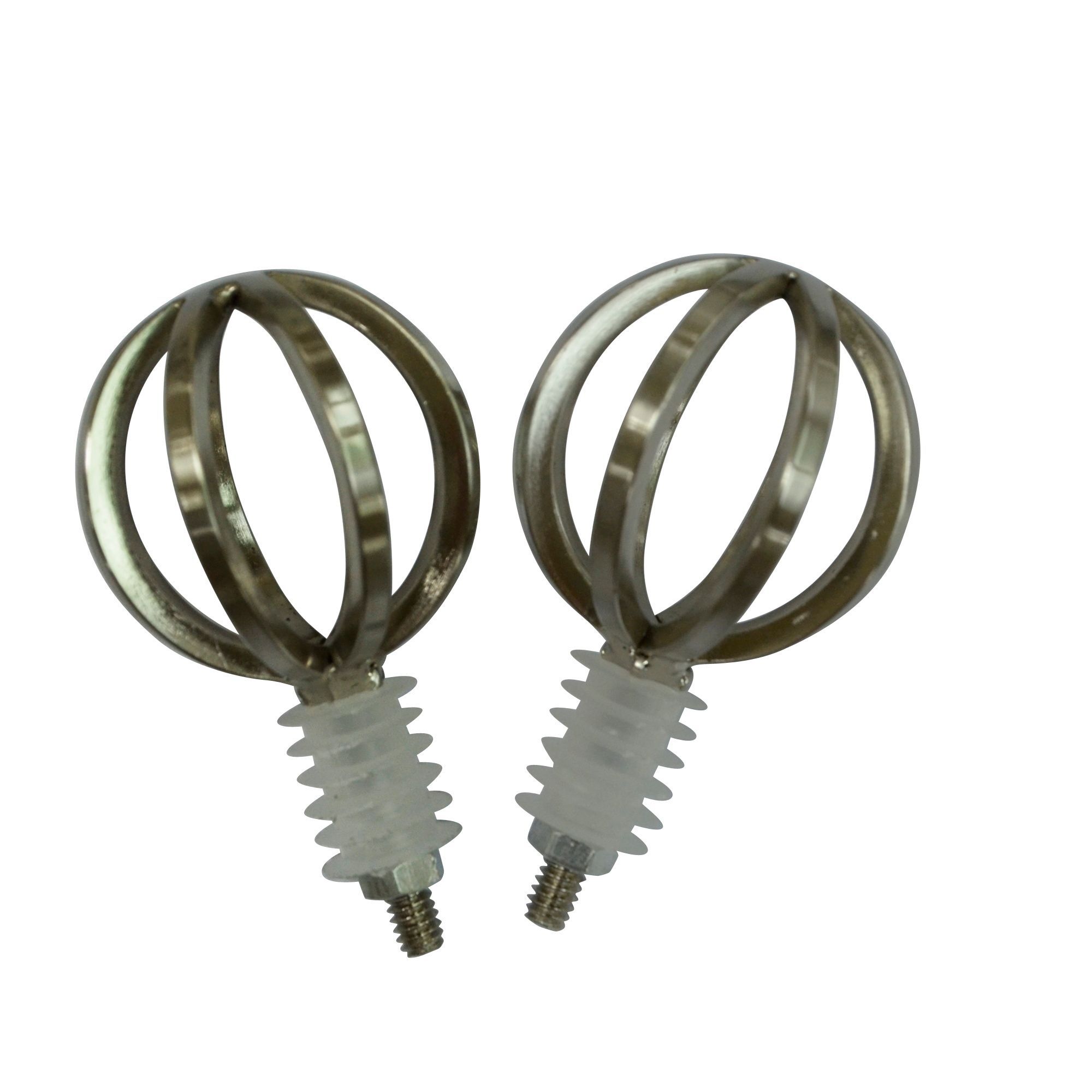 Stainless steel effect Cage ball Curtain pole finial, Pack of 2