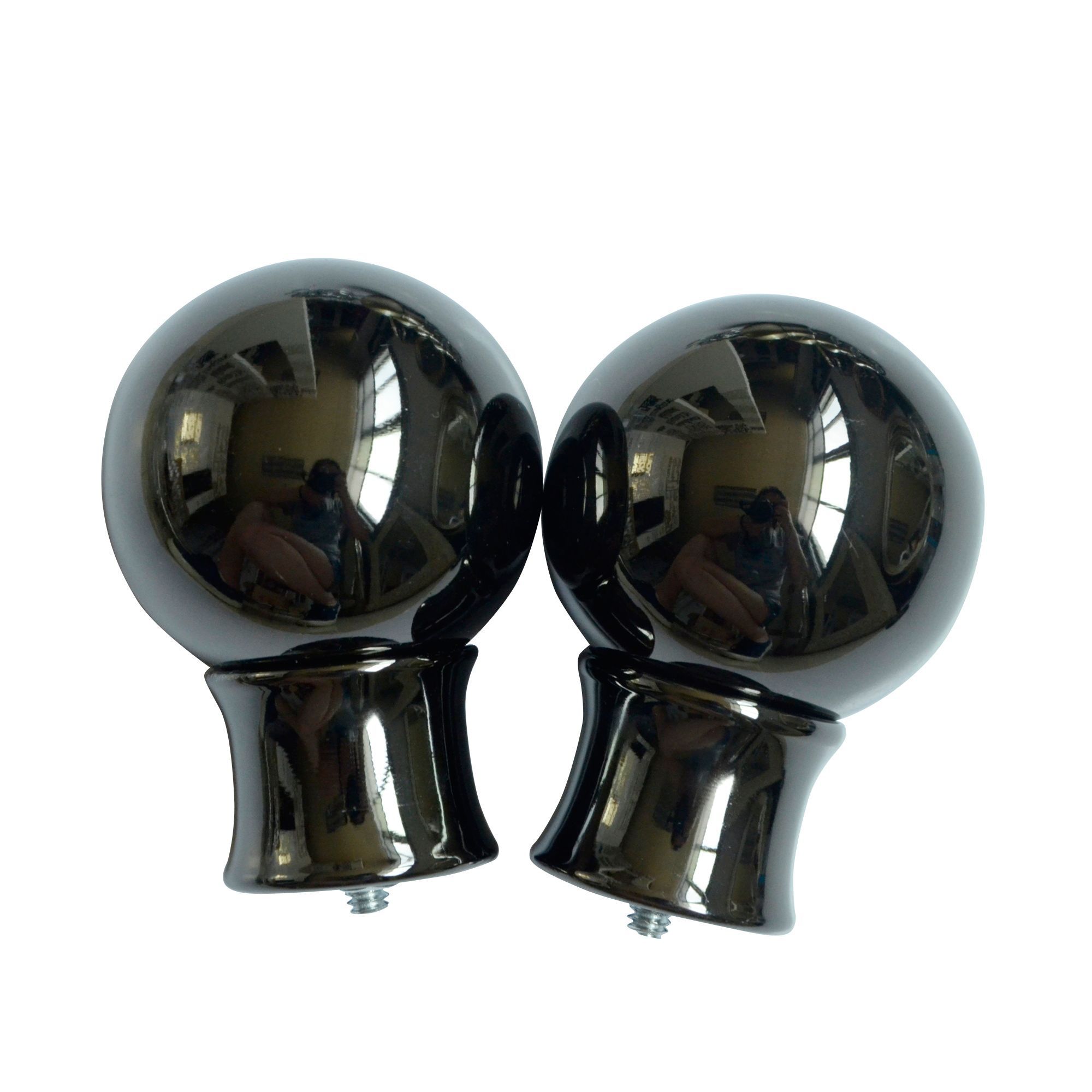 Nickel effect Black Ball Curtain pole finial, Pack of 2
