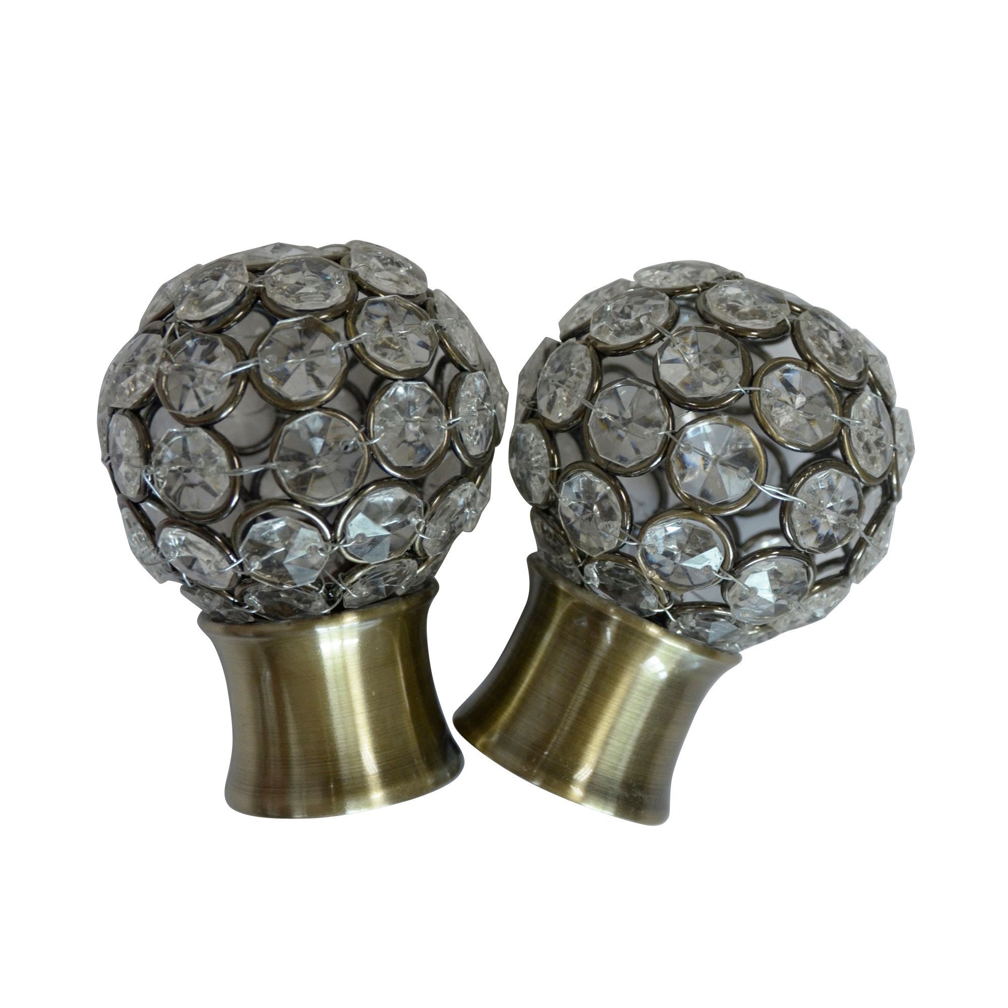 Antique brass effect Ball Curtain pole finial, Pack of 2