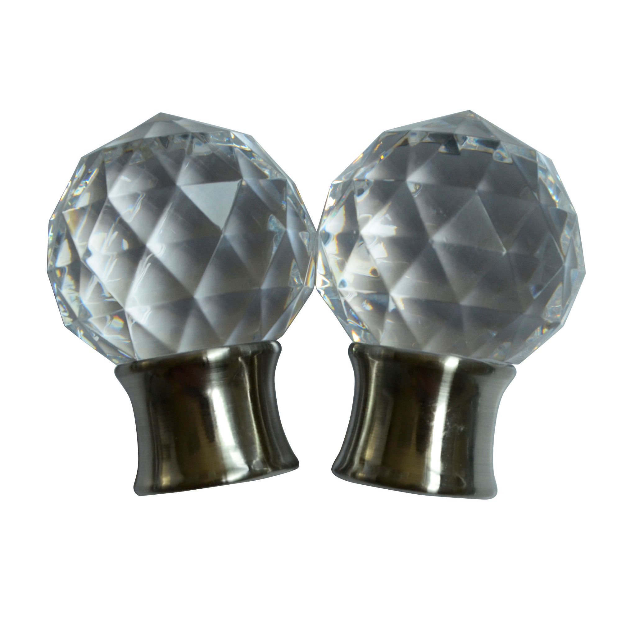 Stainless steel effect Facet Curtain pole finial, Pack of 2