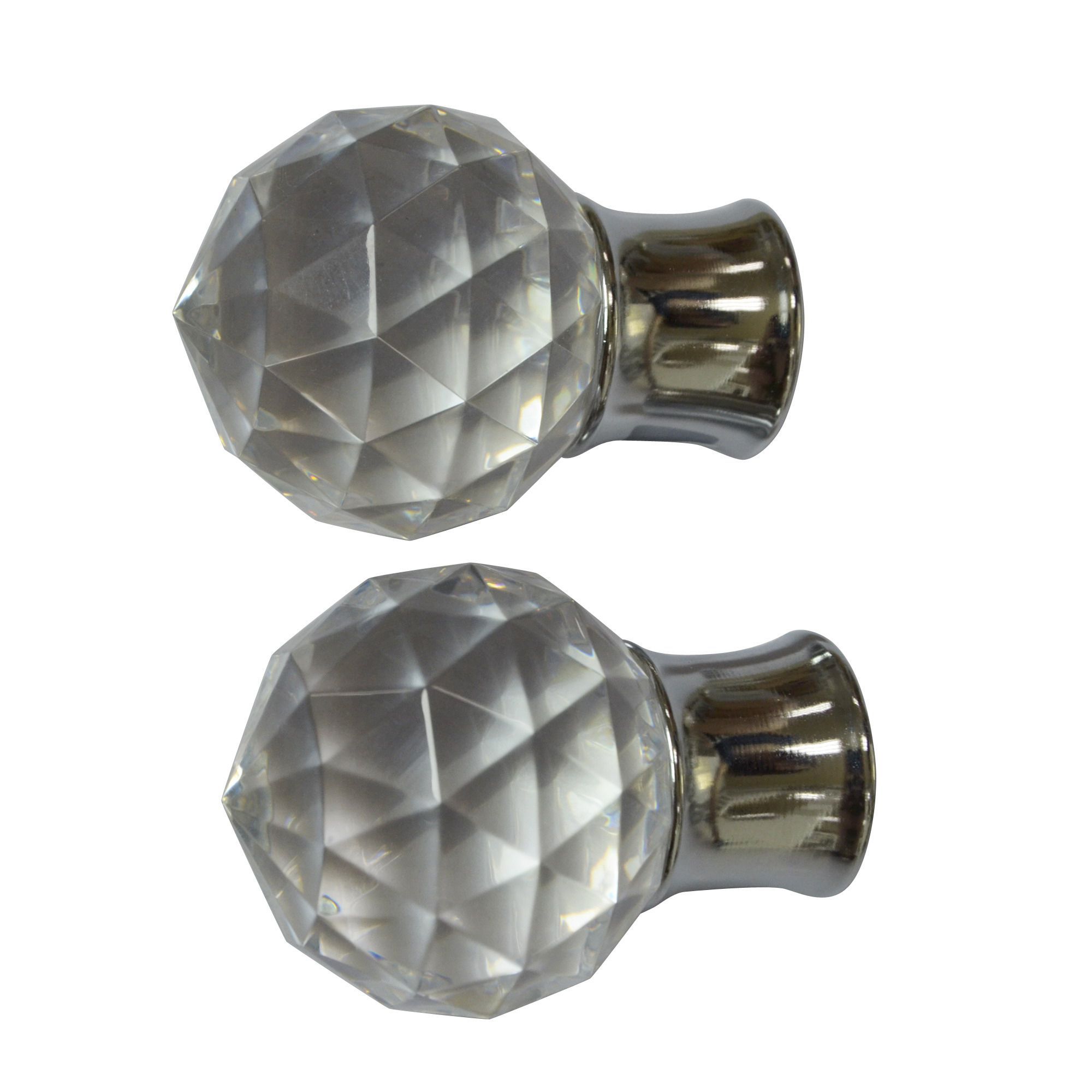 Chrome effect Ball Curtain pole finial, Pack of 2