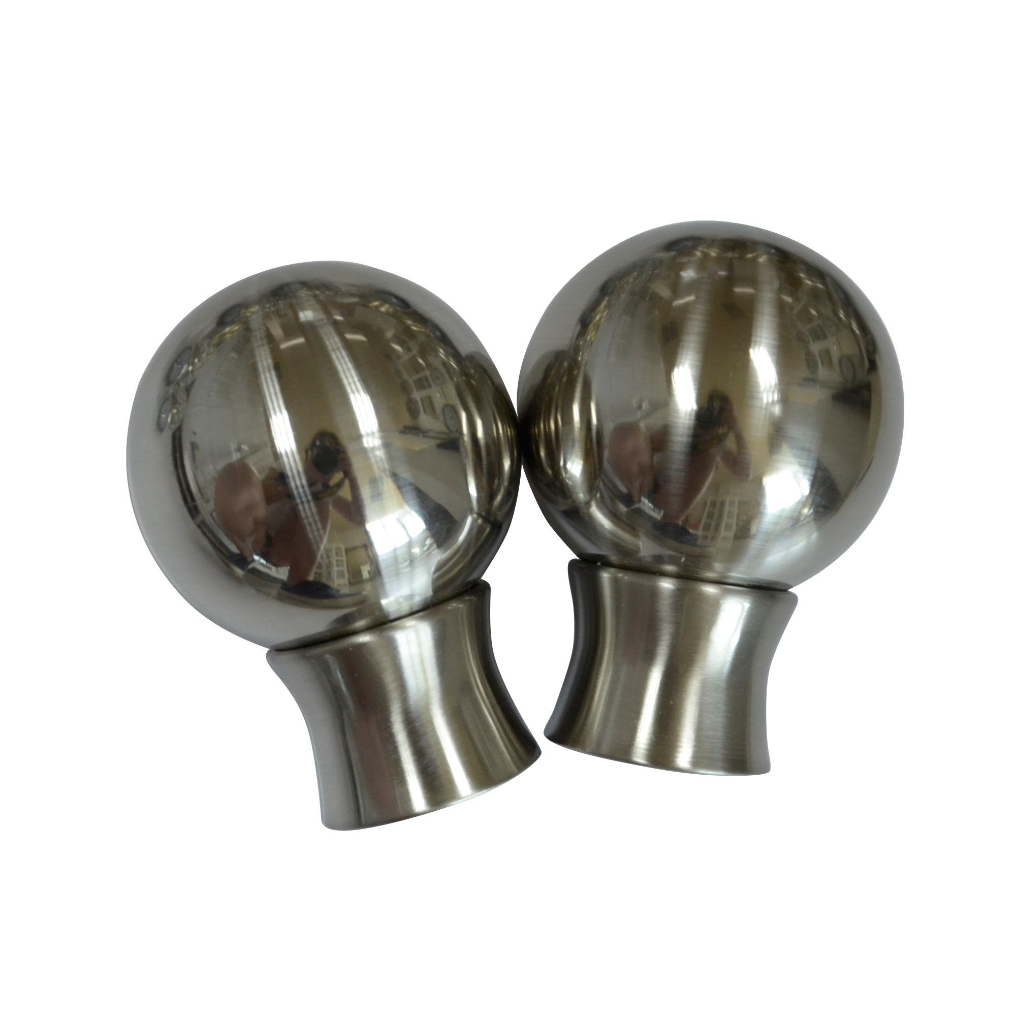 Stainless steel effect Ball Curtain pole finial, Pack of 2