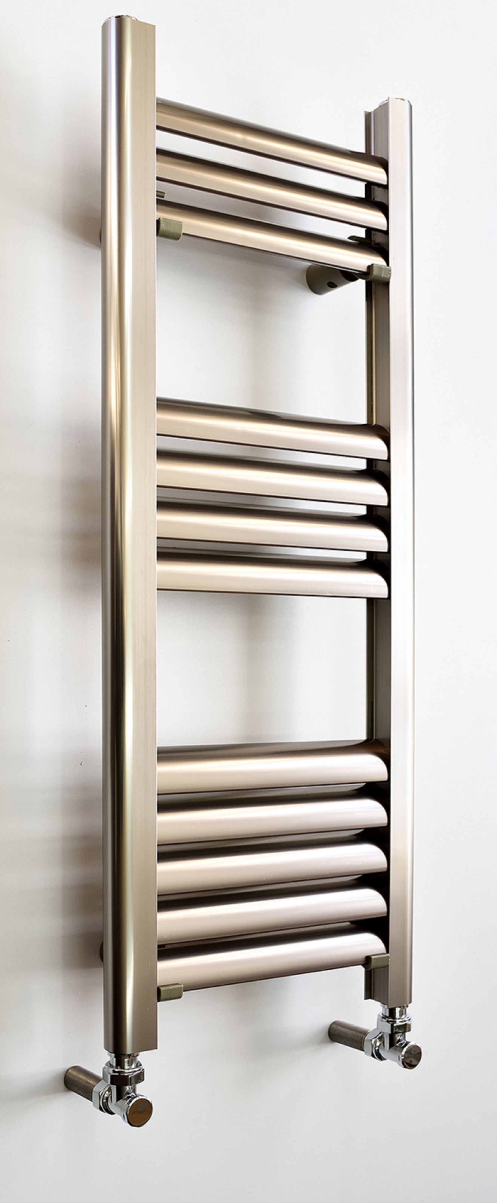 Accuro Korle Champagne Vertical Designer towel radiator Brushed aluminium (H)800 mm (W)300 mm