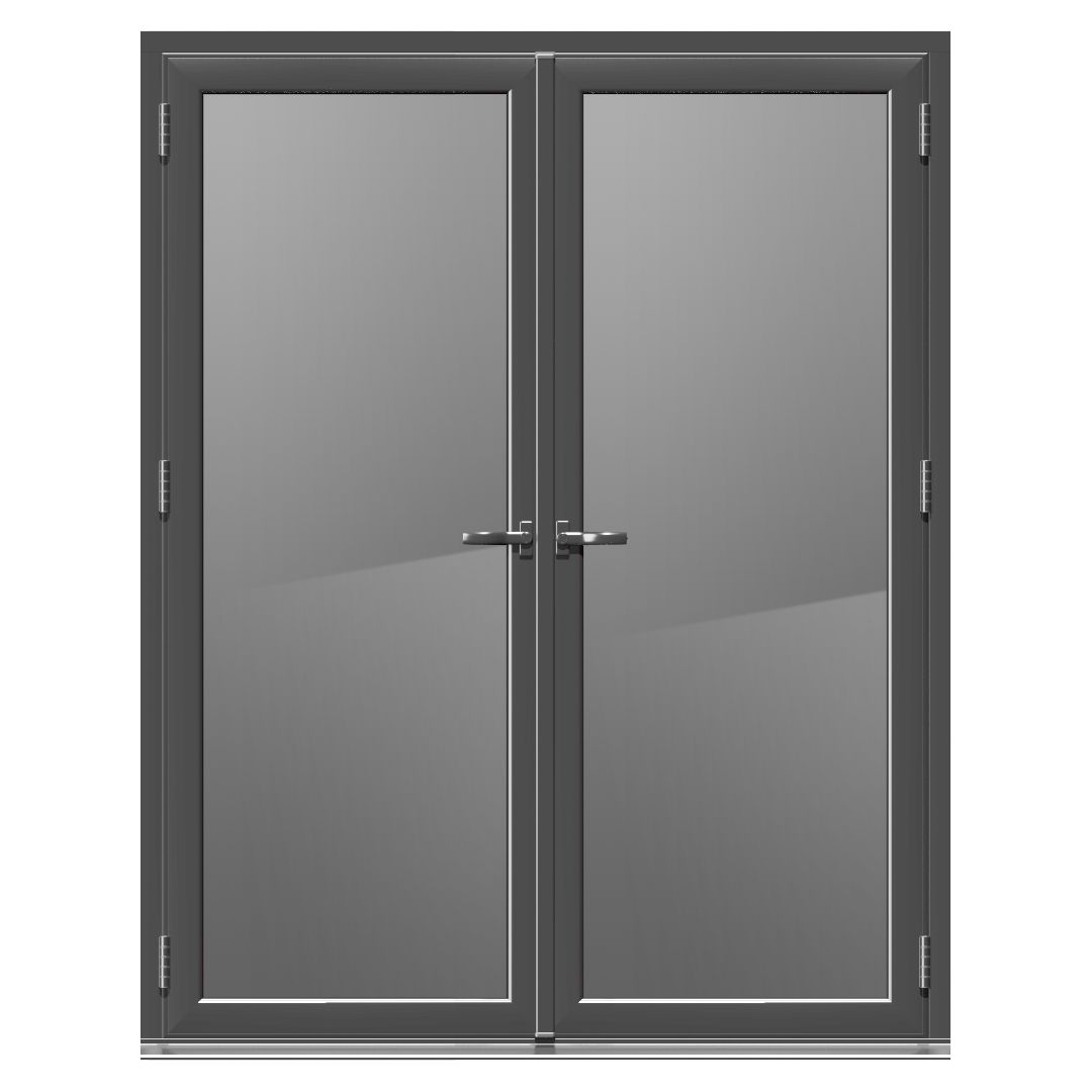 1 Lite Glazed Grey Aluminium External French Door set, (H)2104mm (W)1804mm