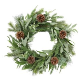 50cm Green Eucalyptus with pinecones Non-illuminated Christmas wreath