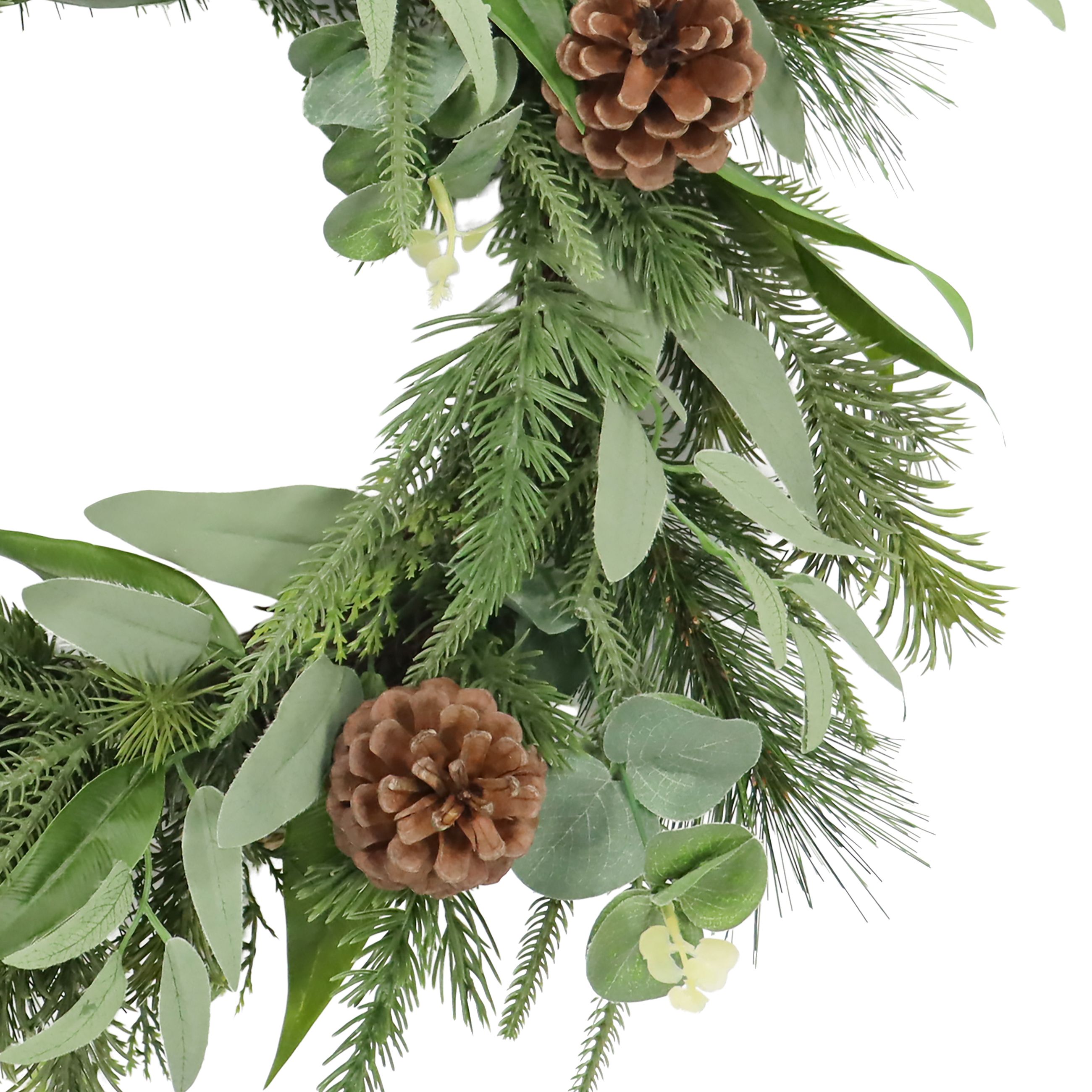 50cm Green Eucalyptus with pinecones Non-illuminated Christmas wreath - 4