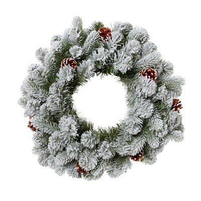 50cm Green Frosted Wreath | DIY at B&Q