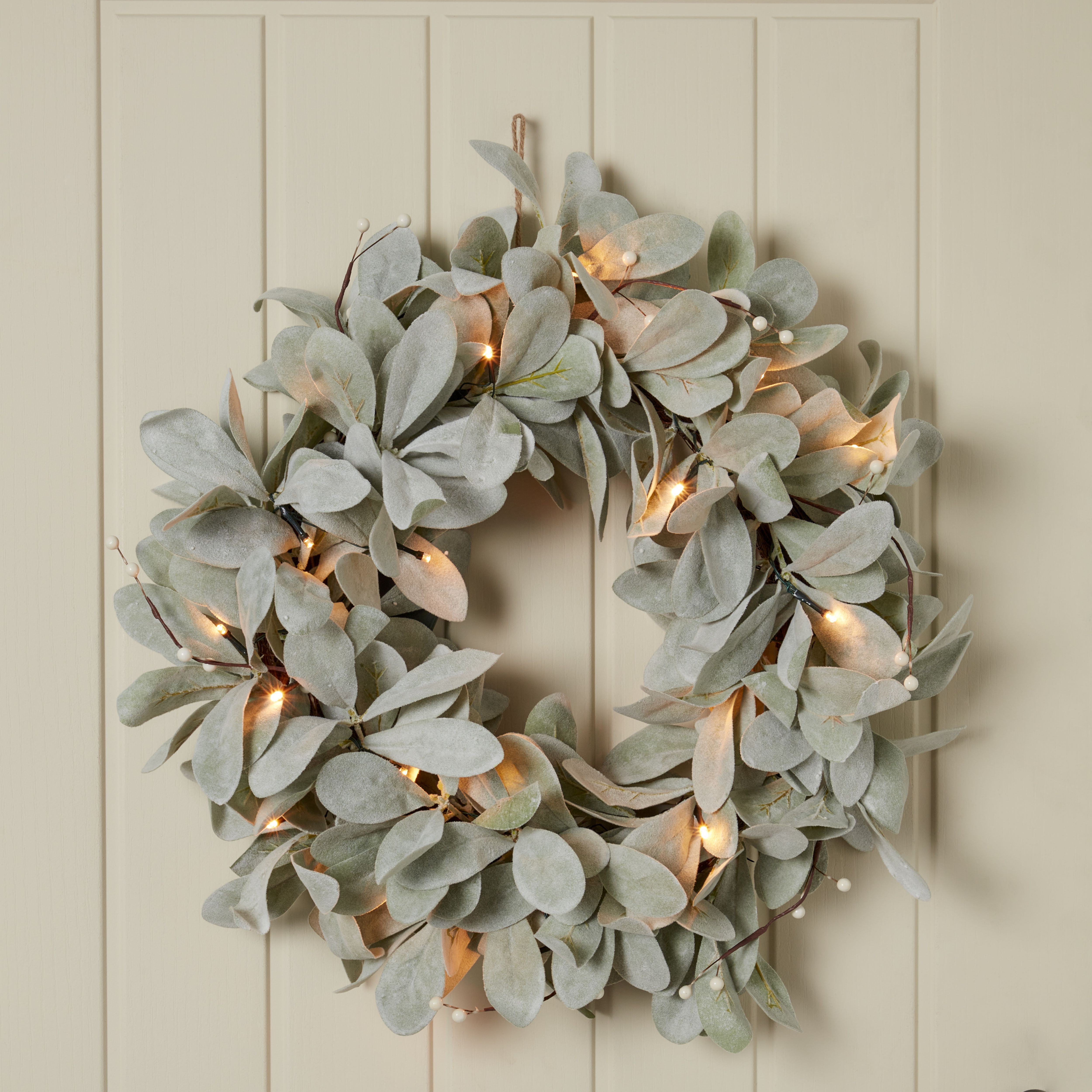 50cm Pre-lit Christmas wreath - Green & White